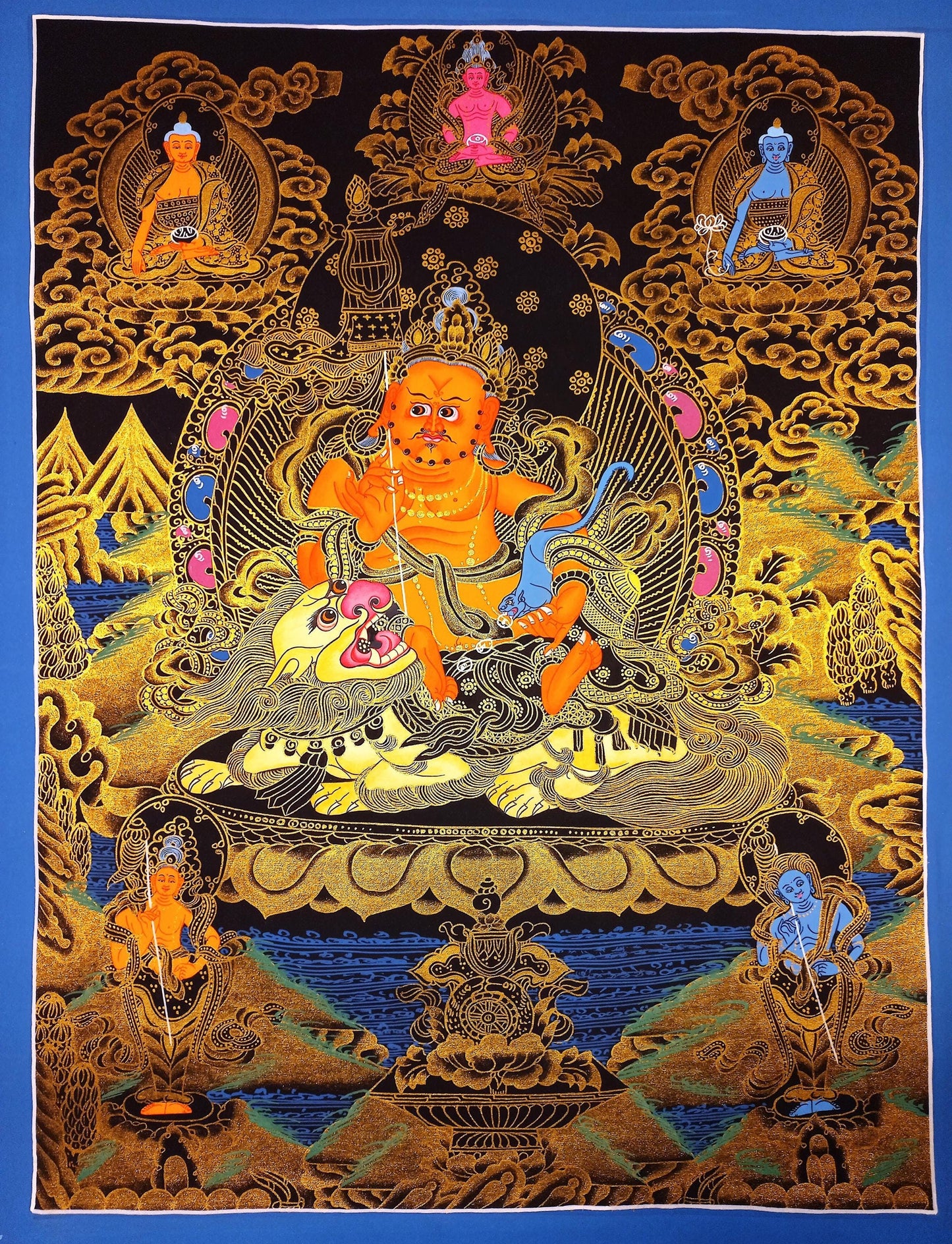 Hand Painted Kubera Thangka, Jambhala God of Wealth, Tibetan Art