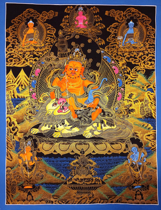 Hand Painted Kubera Thangka, Jambhala God of Wealth, Tibetan Art