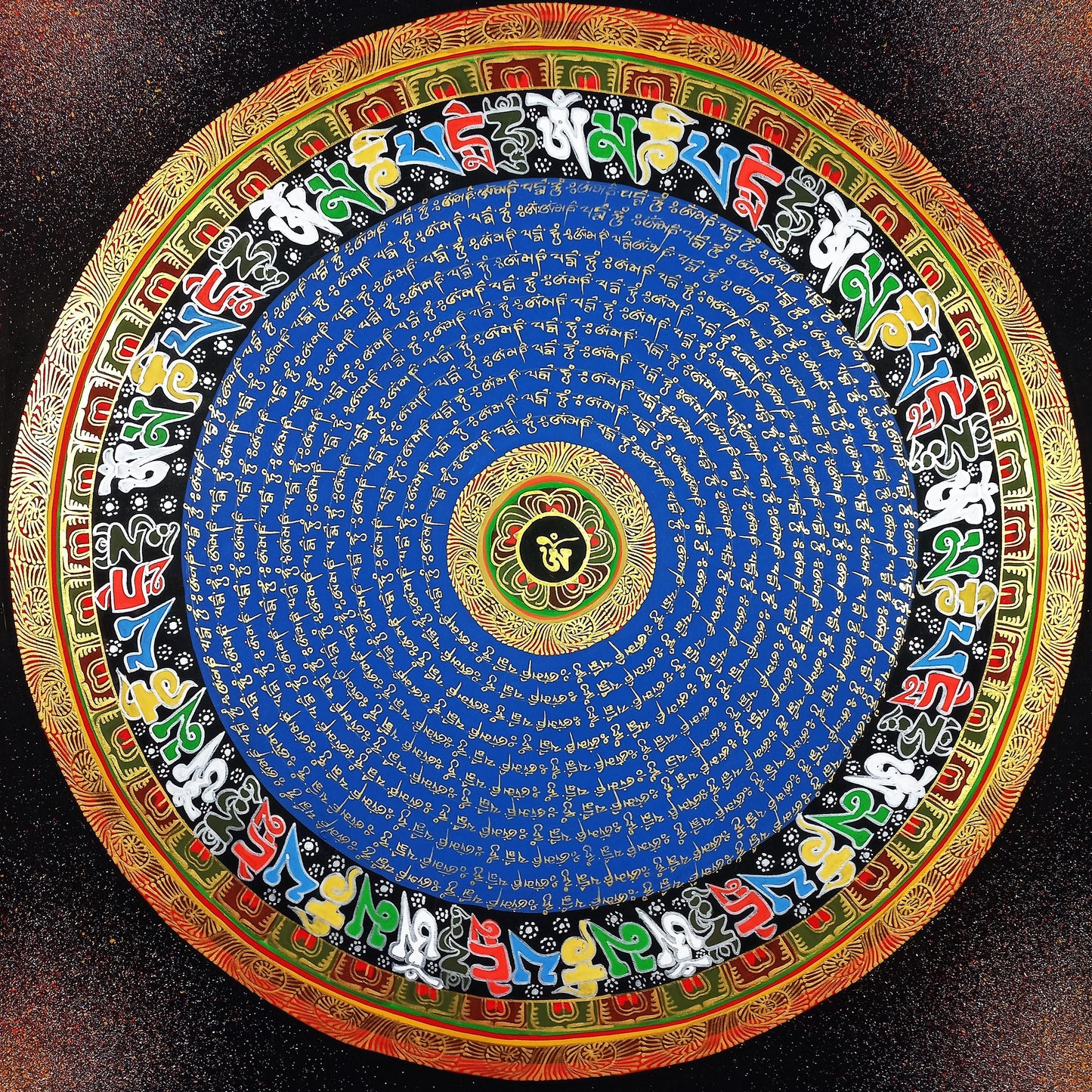 Handmade Om Mantra Mandala Thangka Painting | Tibetan Art