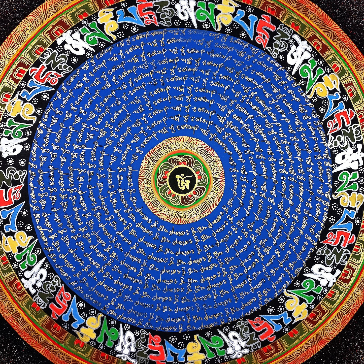 Handmade Om Mantra Mandala Thangka Painting | Tibetan Art