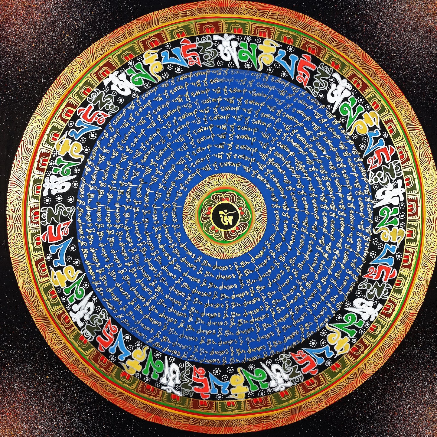 Handmade Om Mantra Mandala Thangka Painting | Tibetan Art