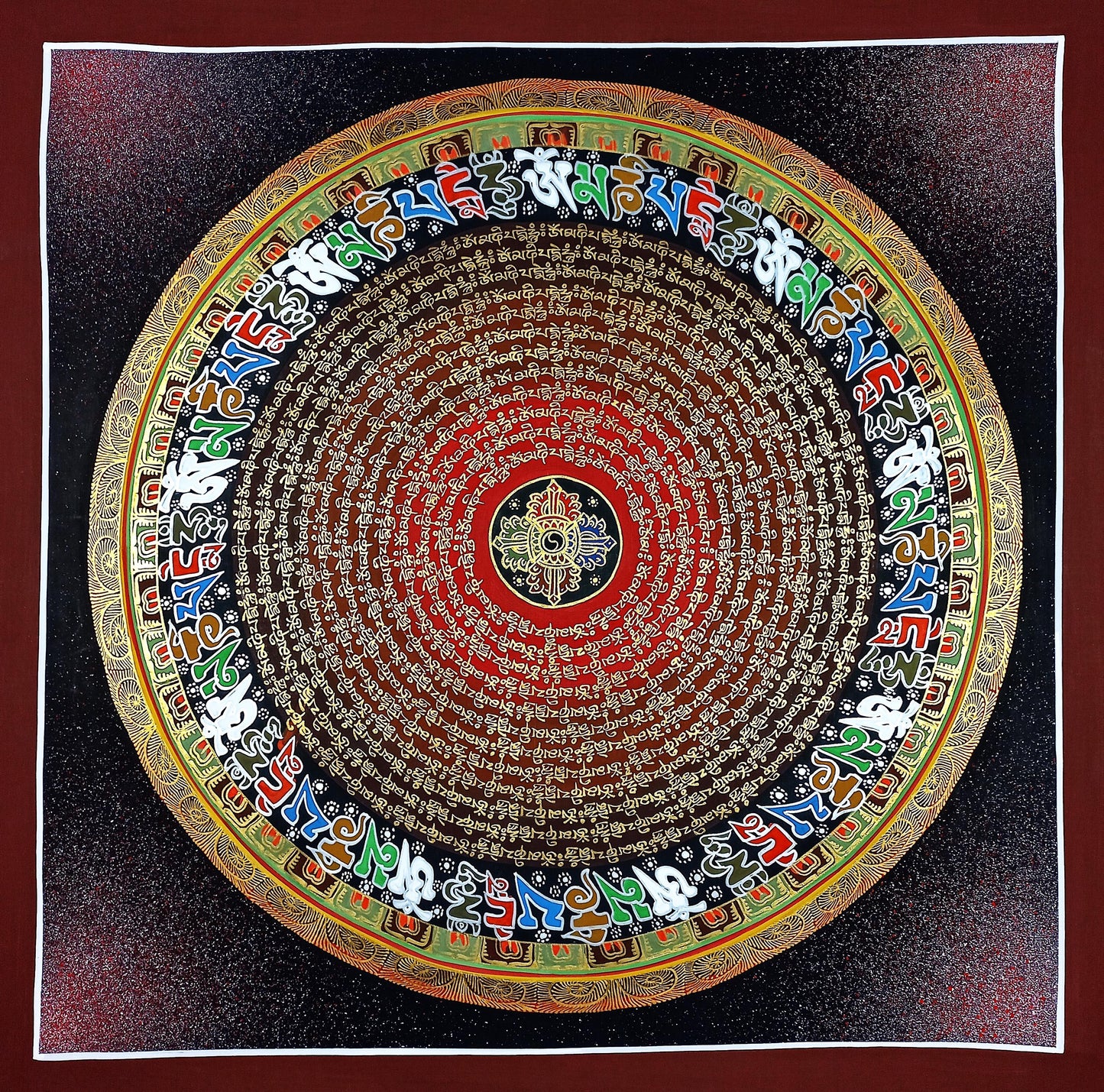 Handmade Om Mantra Mandala Thangka | Tibetan Meditation Art
