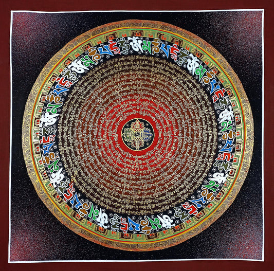 Handmade Om Mantra Mandala Thangka | Tibetan Meditation Art
