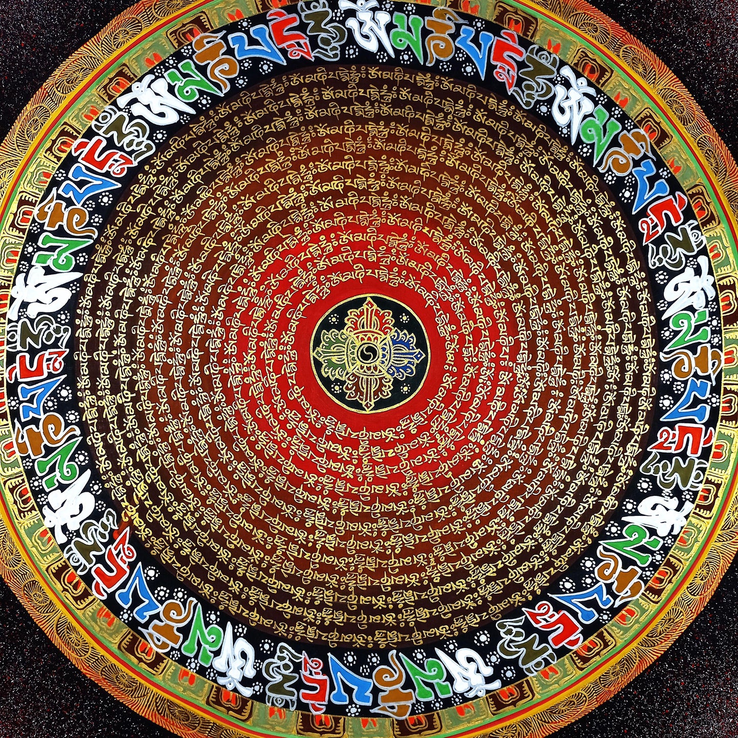 Handmade Om Mantra Mandala Thangka | Tibetan Meditation Art