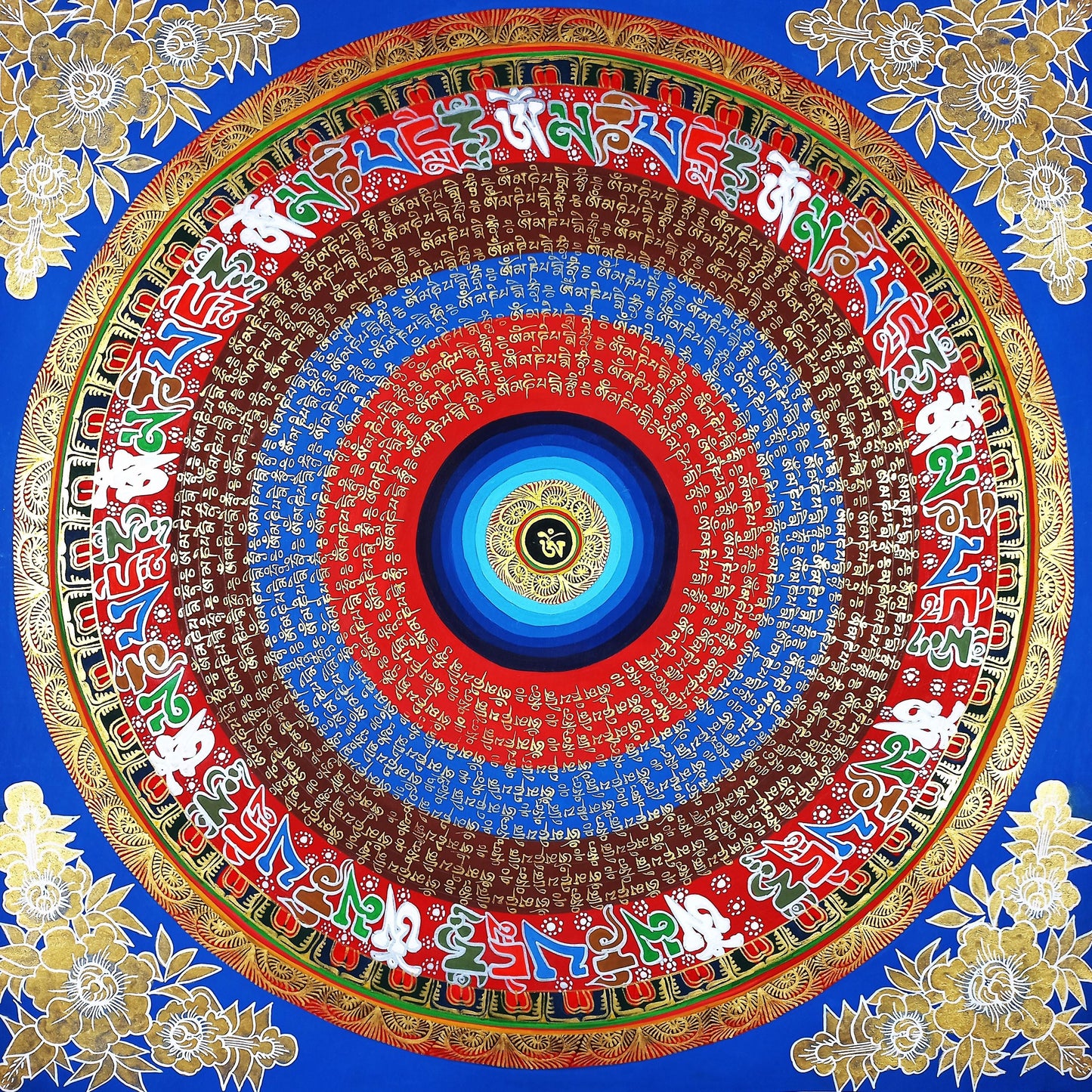 Om Mantra Mandala Thangka | Tibetan Meditation Painting, Good Luck Art