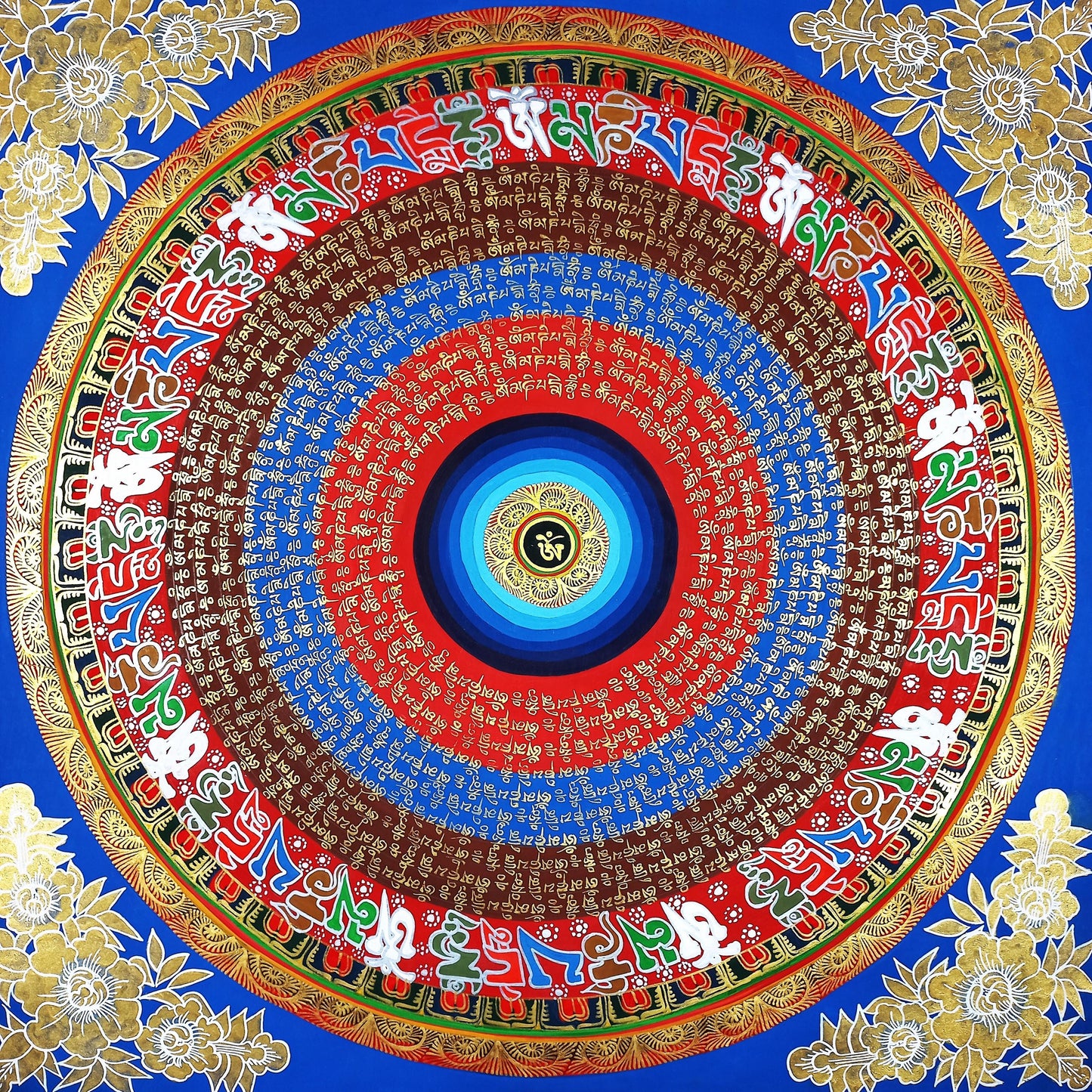 Om Mantra Mandala Thangka | Tibetan Meditation Painting, Good Luck Art