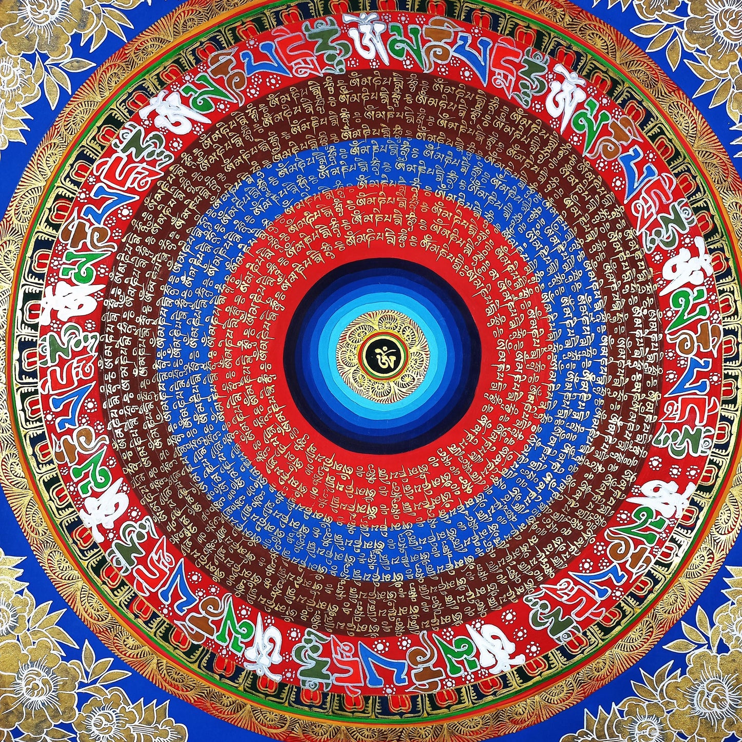 Om Mantra Mandala Thangka | Tibetan Meditation Painting, Good Luck Art