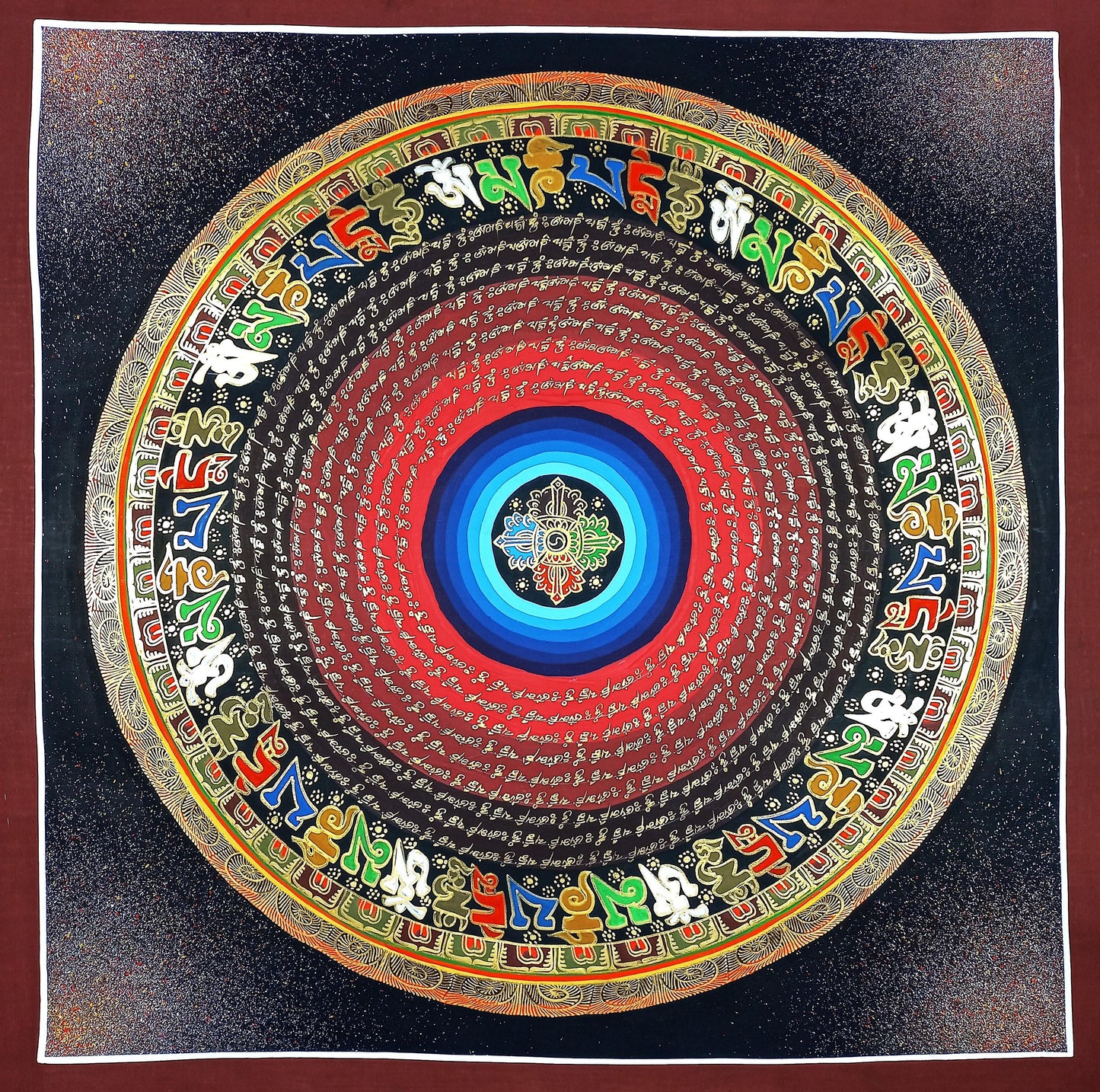 Om Mantra Mandala Thangka Painting | Tibetan Sacred Art