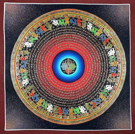 Om Mantra Mandala Thangka Painting | Tibetan Sacred Art