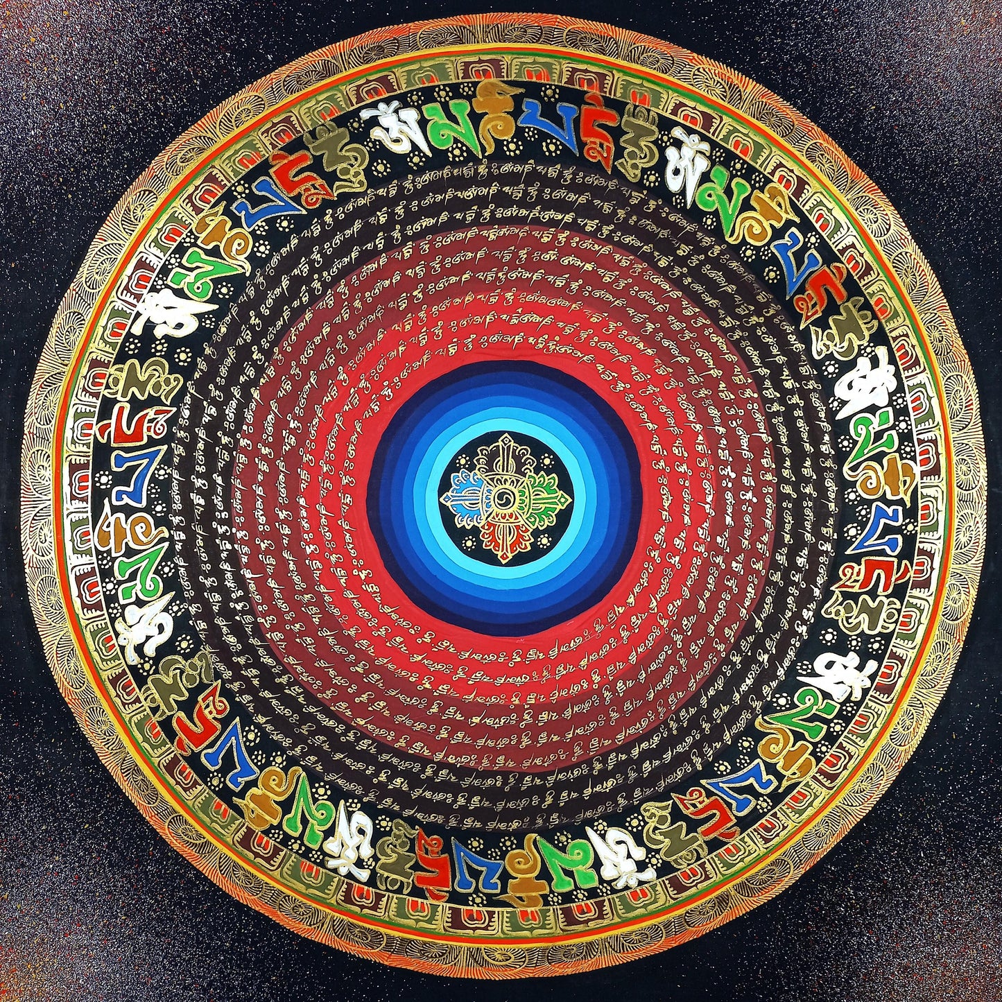 Om Mantra Mandala Thangka Painting | Tibetan Sacred Art
