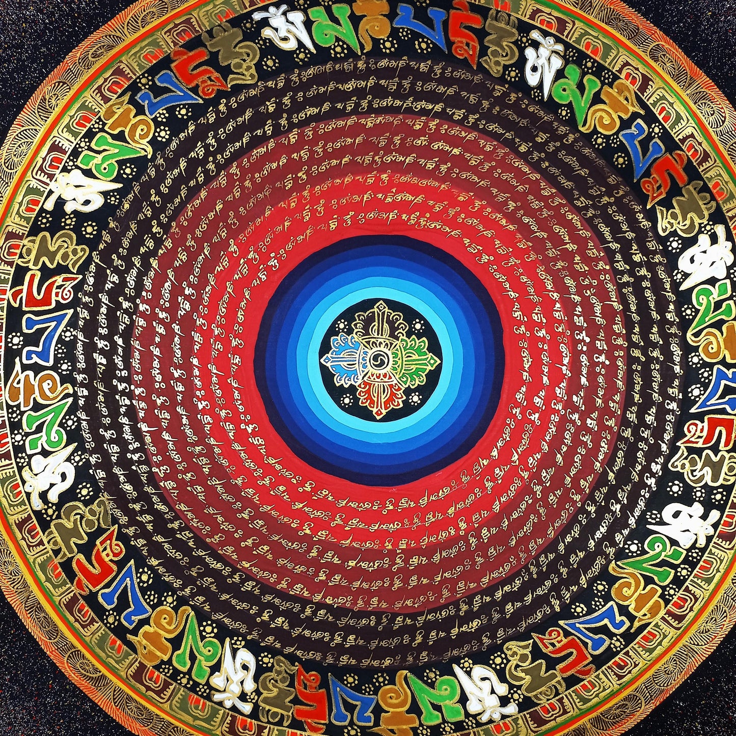 Om Mantra Mandala Thangka Painting | Tibetan Sacred Art