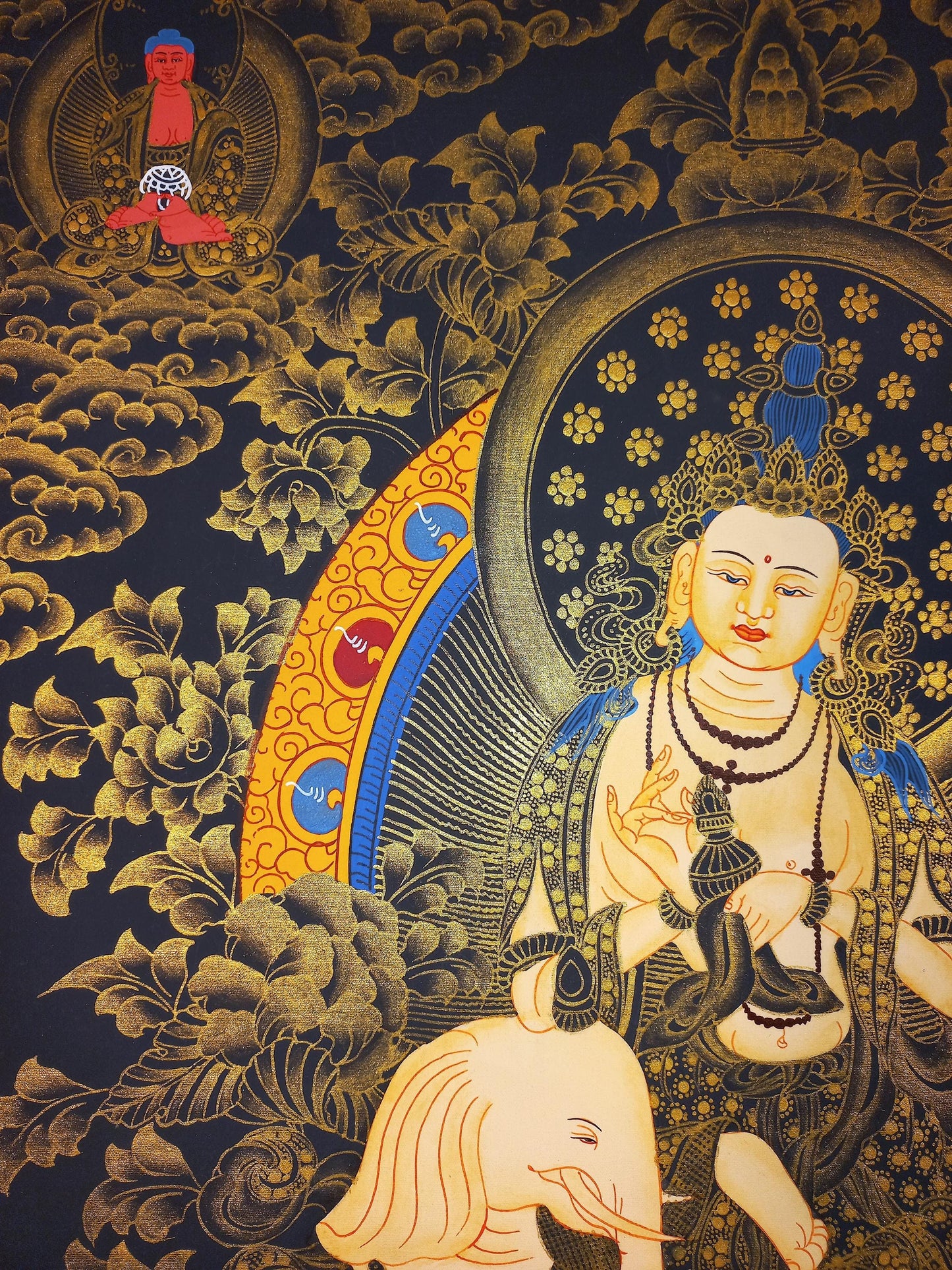 Hand-Painted Pu Xian Thangka: Kindness Buddha Tibetan Painting