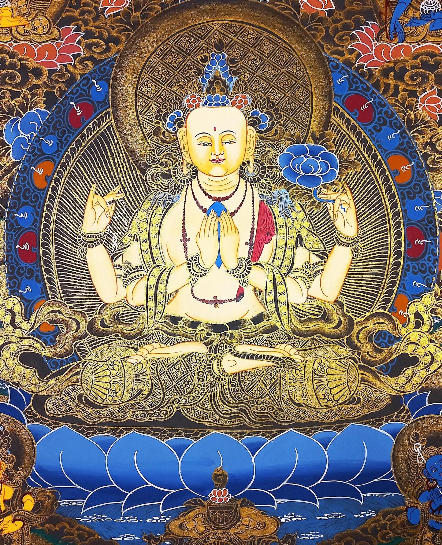 Hand-Painted Chenrezig Thangka: Avalokiteshvara Compassion Buddha Art (18x24)