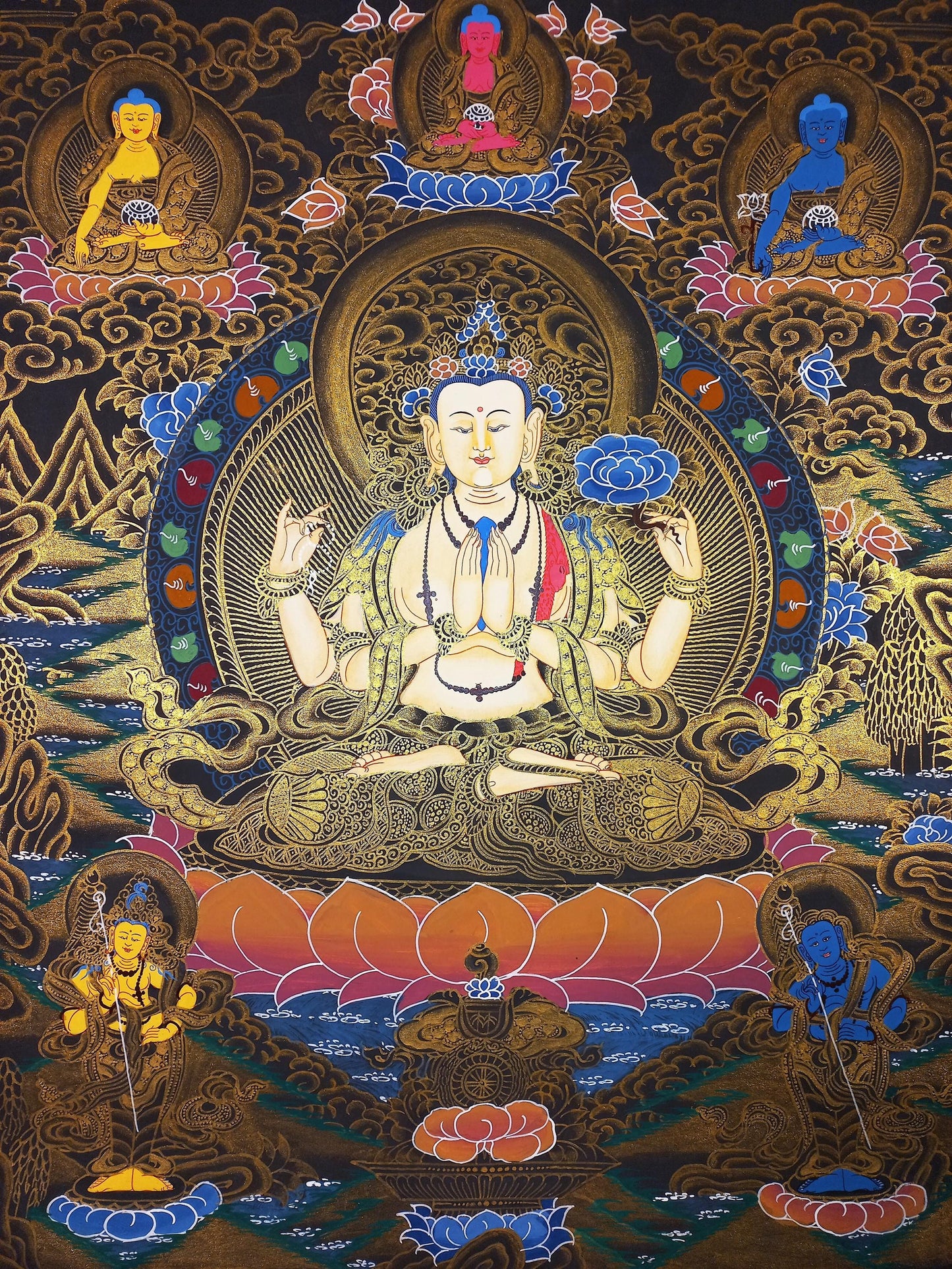 Hand-Painted Chenrezig Thangka: Avalokiteshvara Bodhisattva Art, 18x24