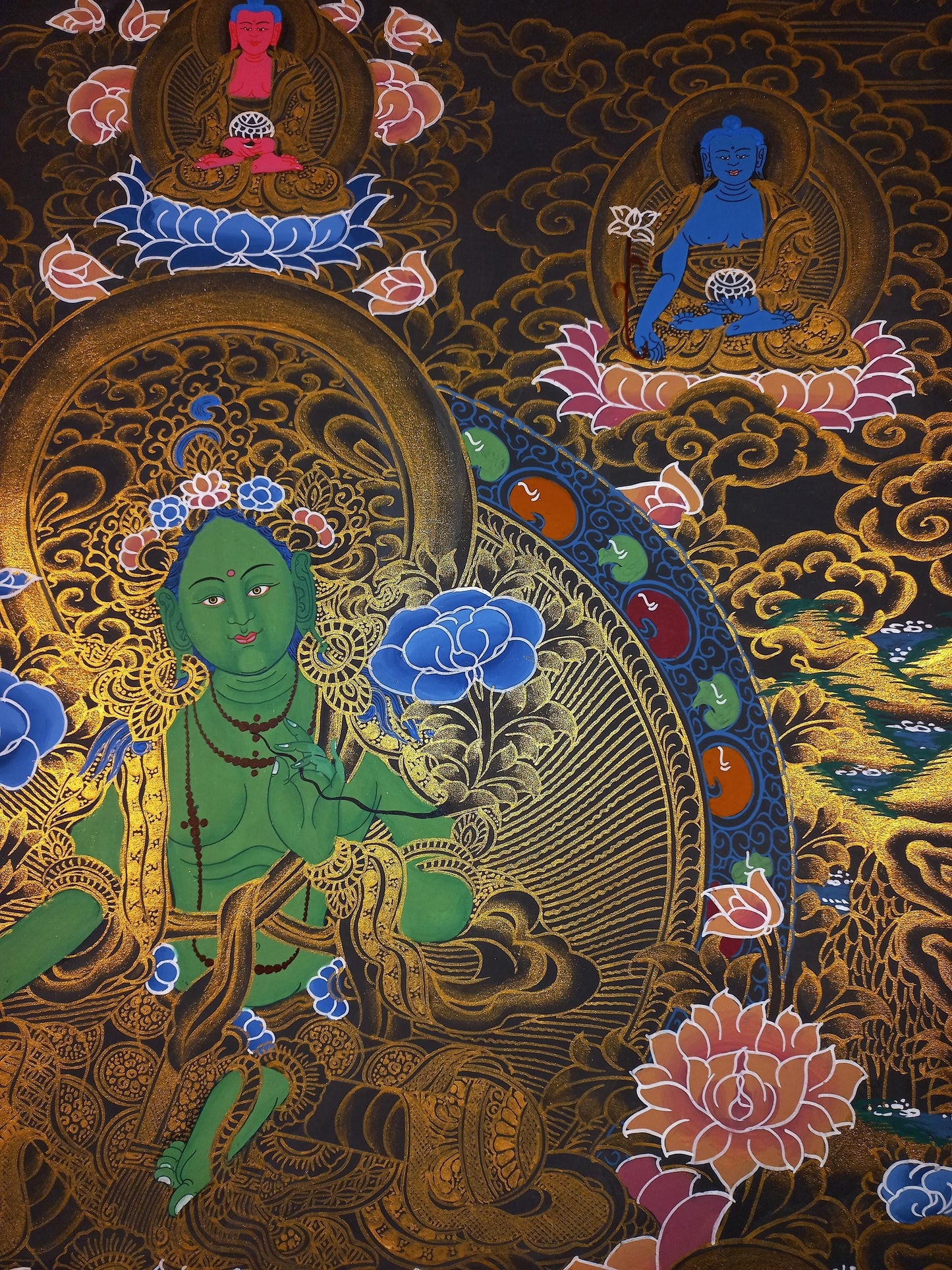Green Tara Thangka Painting: Original Tibetan Compassion Art