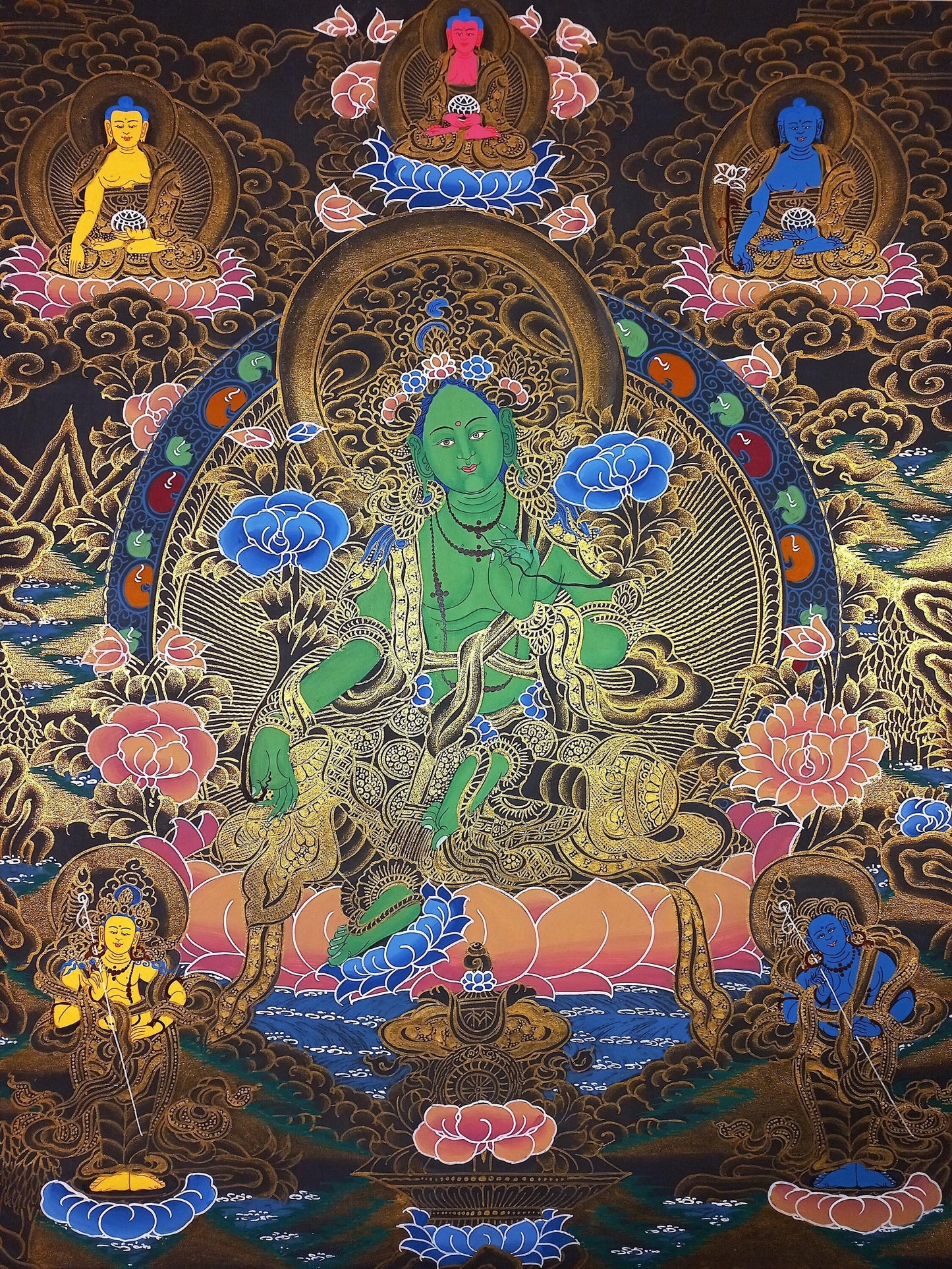 Green Tara Thangka Painting: Original Tibetan Compassion Art