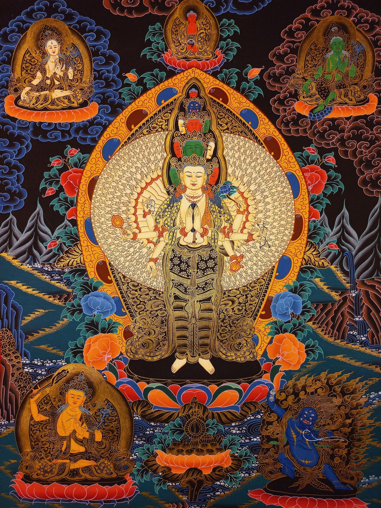 Thousand-Armed Chenrezig Thangka | Avalokiteshvara Bodhisattva of Compassion | Hand-Painted Tibetan Buddhist Masterpiece