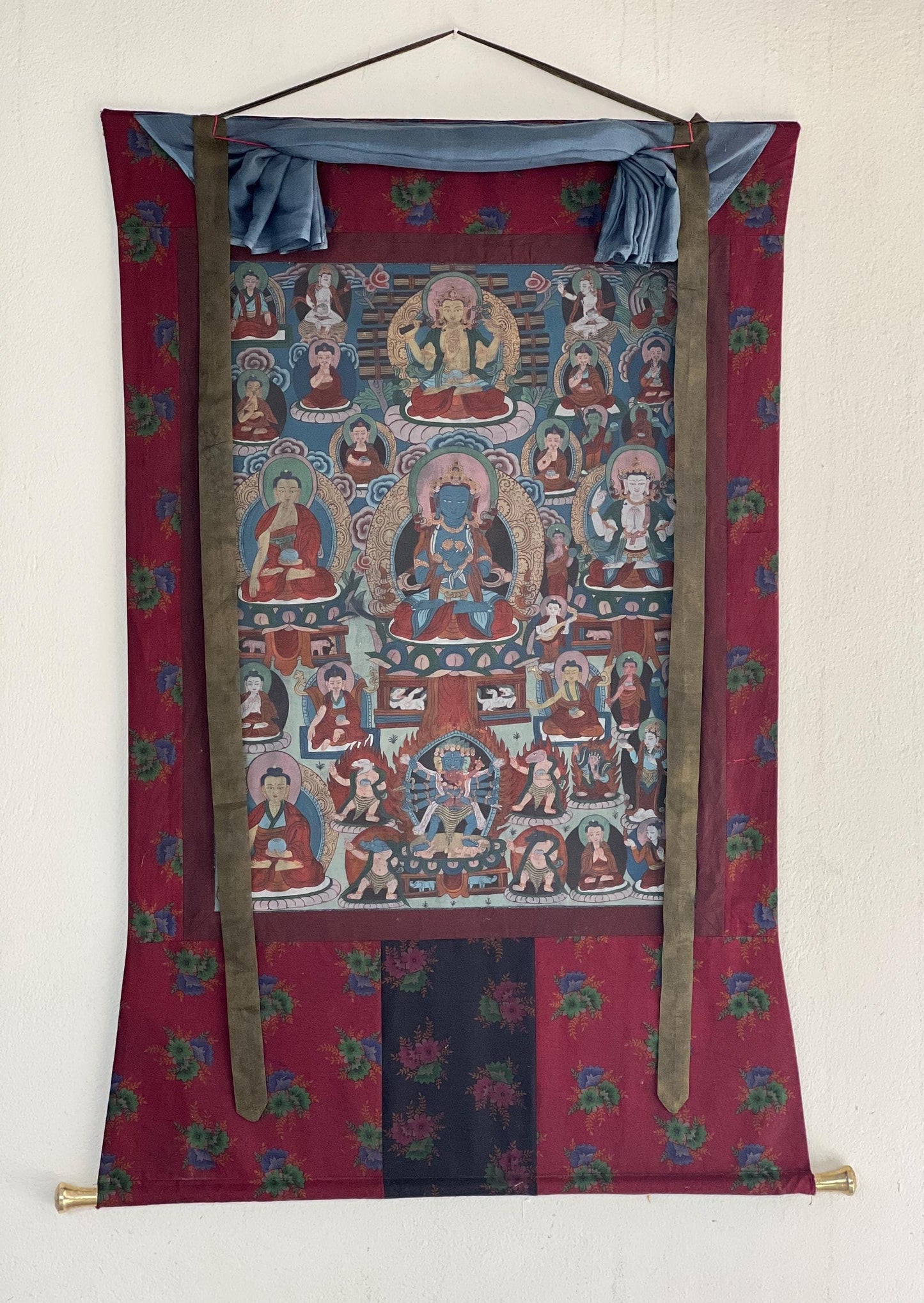 Buddha Vajradhara Kagyu Choksing Thangka | Large Vintage Tibetan Painting with Cotton Brocade