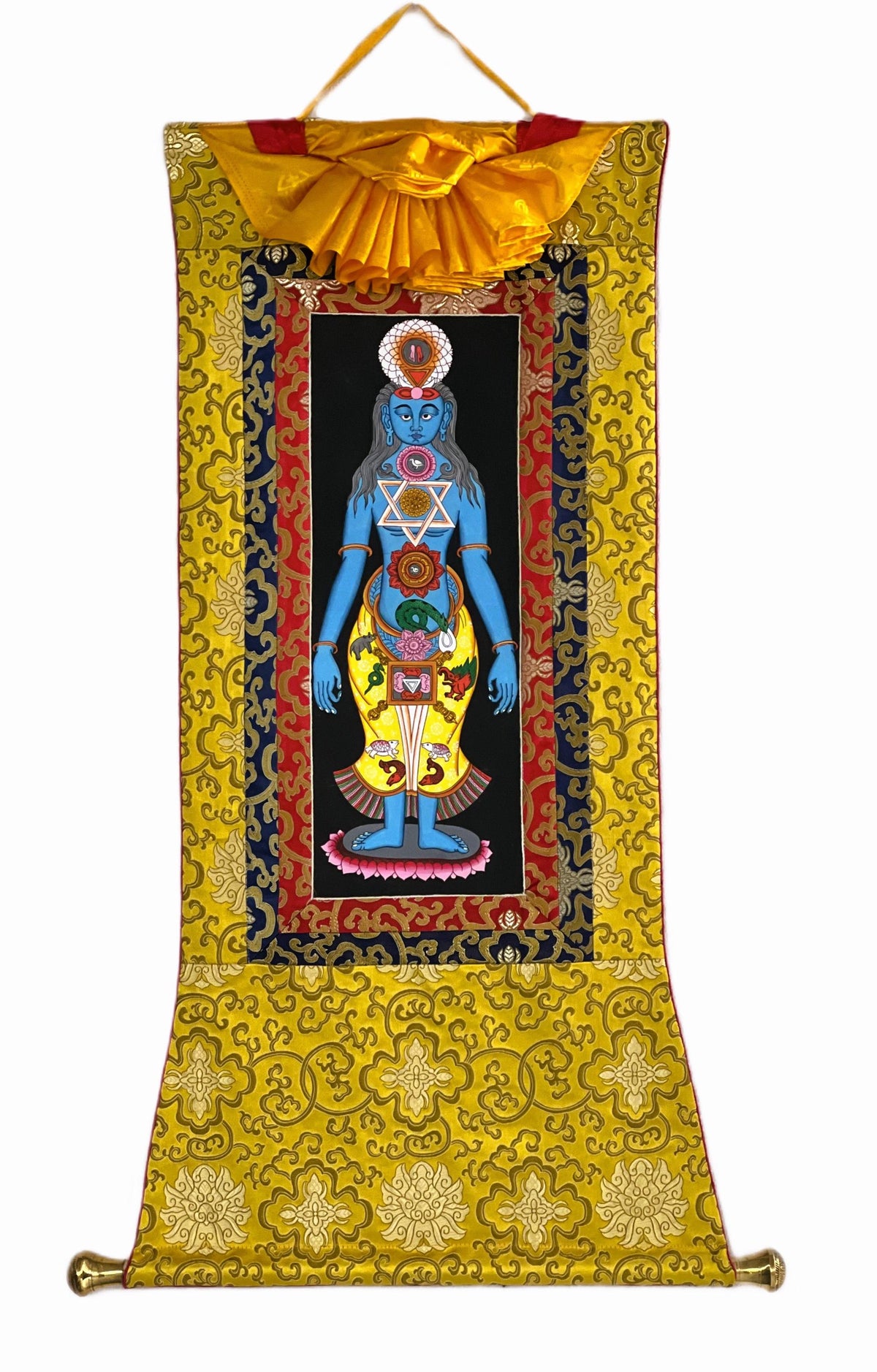 Seven Chakra Thangka Painting, Kundalini Energy Art, Silk Brocade