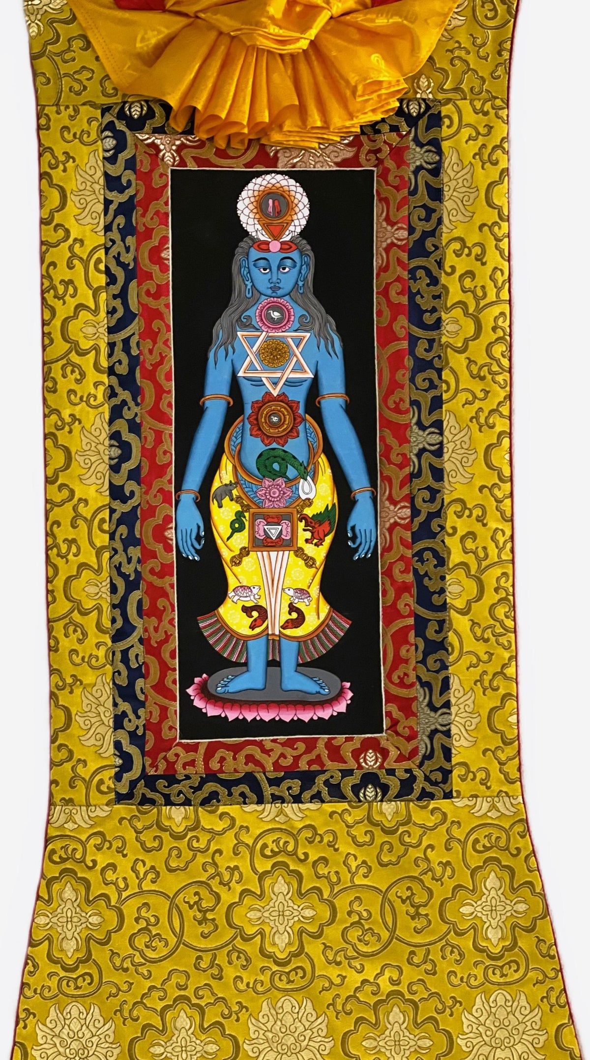 Seven Chakra Thangka Painting, Kundalini Energy Art, Silk Brocade