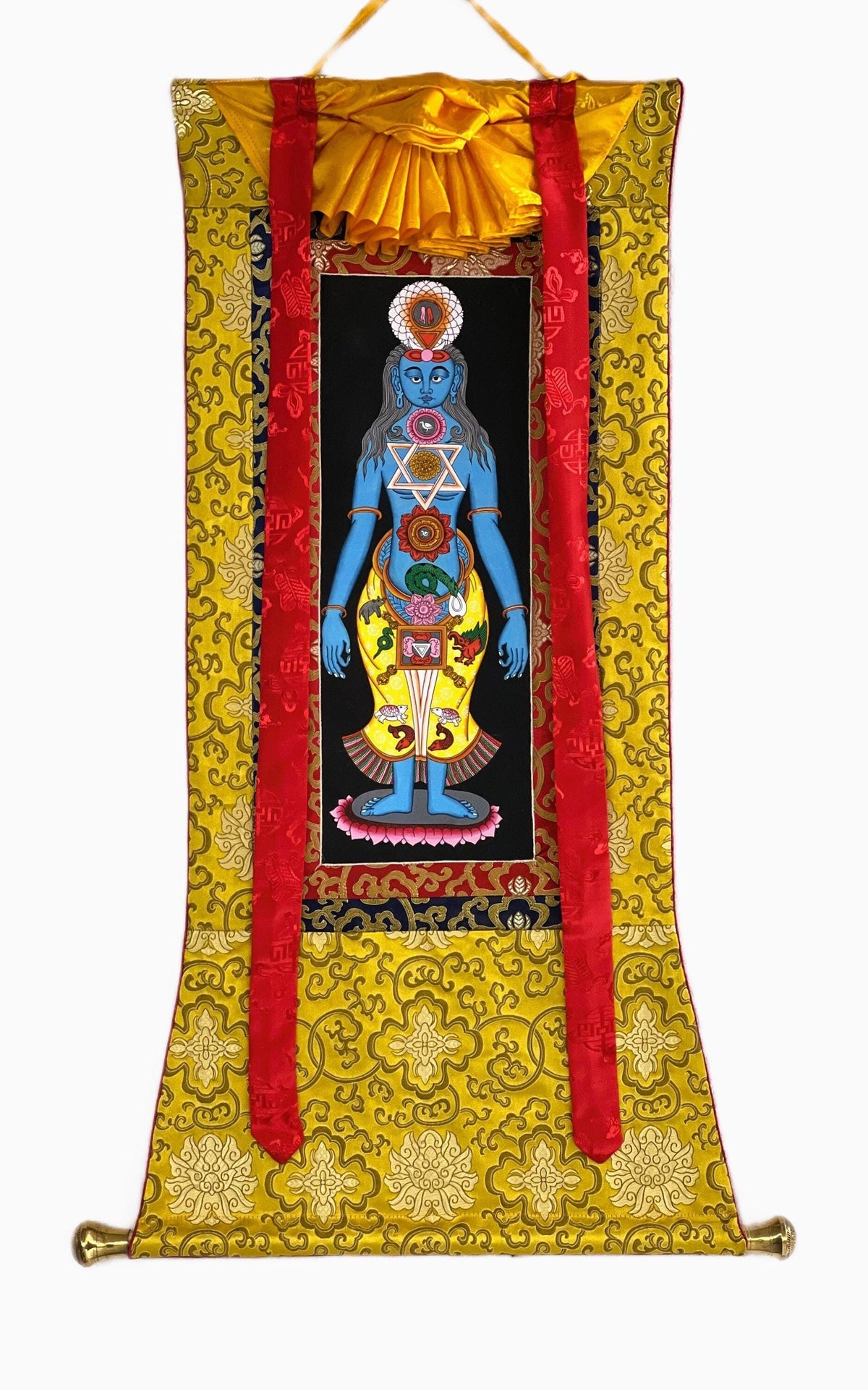 Seven Chakra Thangka Painting, Kundalini Energy Art, Silk Brocade