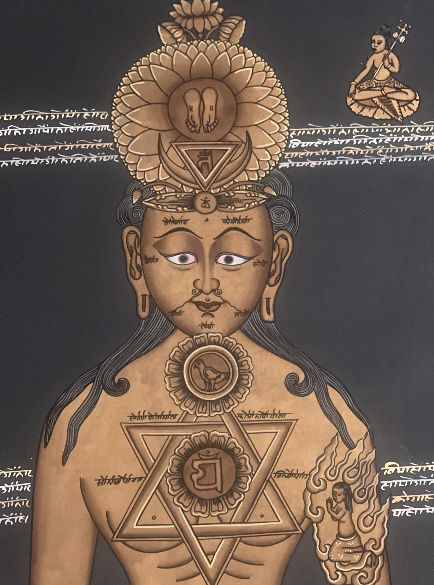 Hand-painted Seven Chakra Tibetan Thangka Painting with Silk Brocade