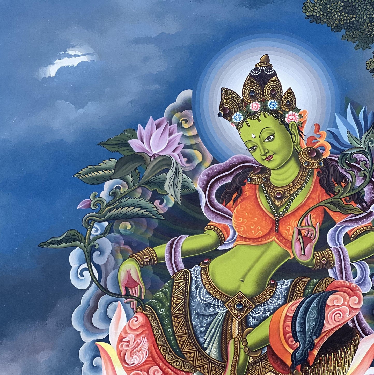 Green Tara Thangka Painting, Newari Pauva Art, Tibetan Buddhism