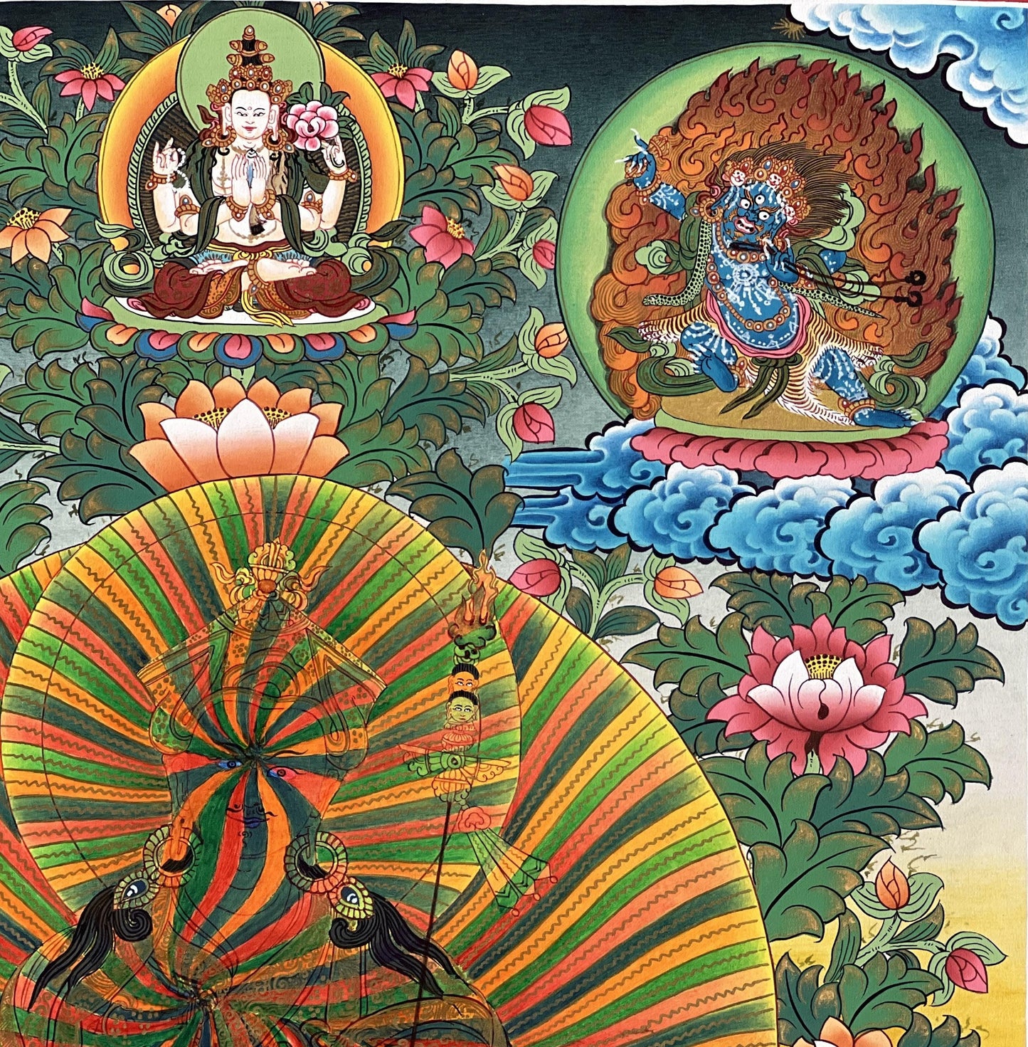 Guru Rainbow Body Padmasambhava Thangka | Hand-Painted Tibetan Buddhist Art | Gold Masterpiece | Dzogchen Meditation Painting