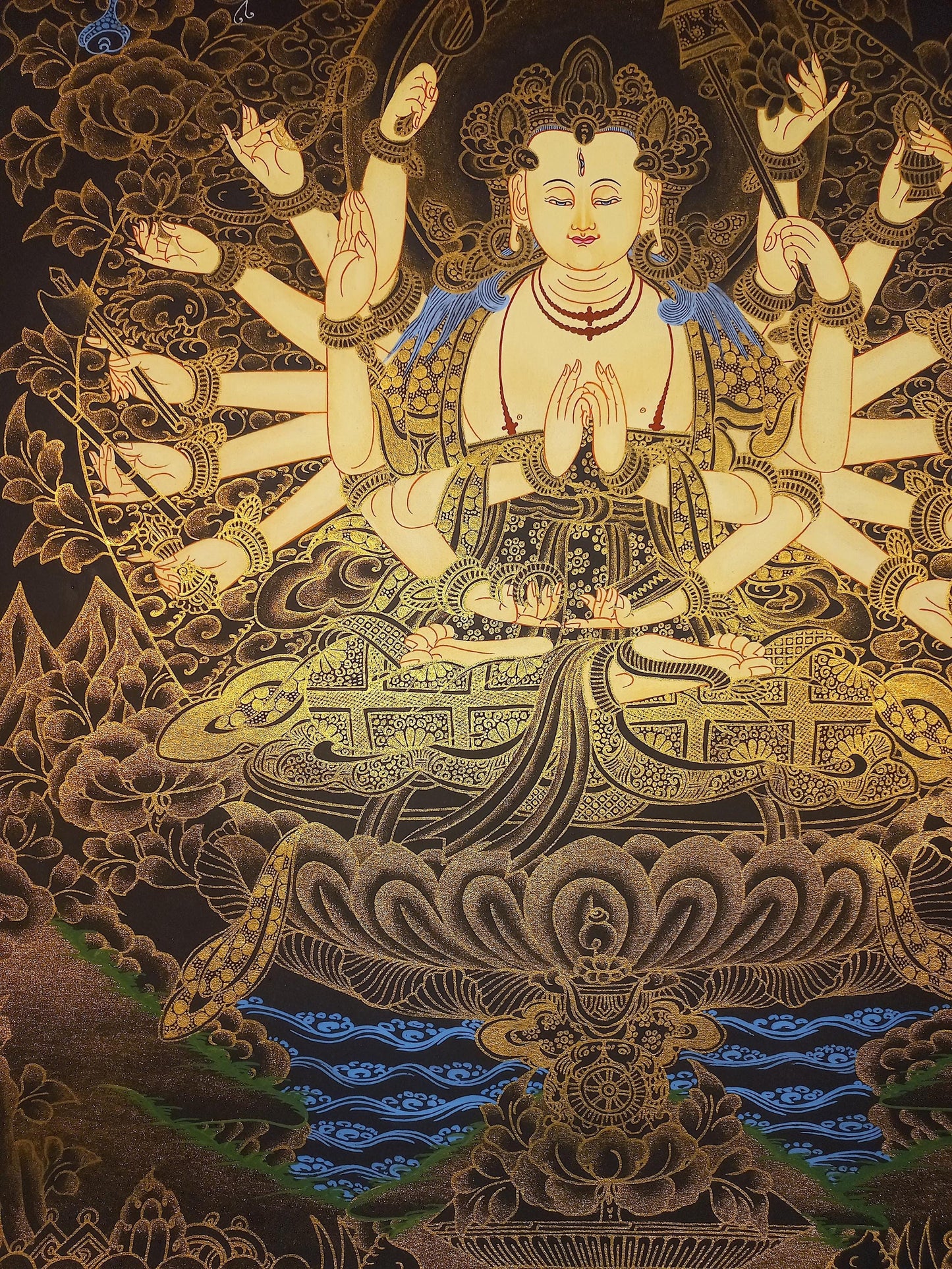 Hand-Painted Goddess Chundi Thangka Painting, Tibetan Buddhist Art