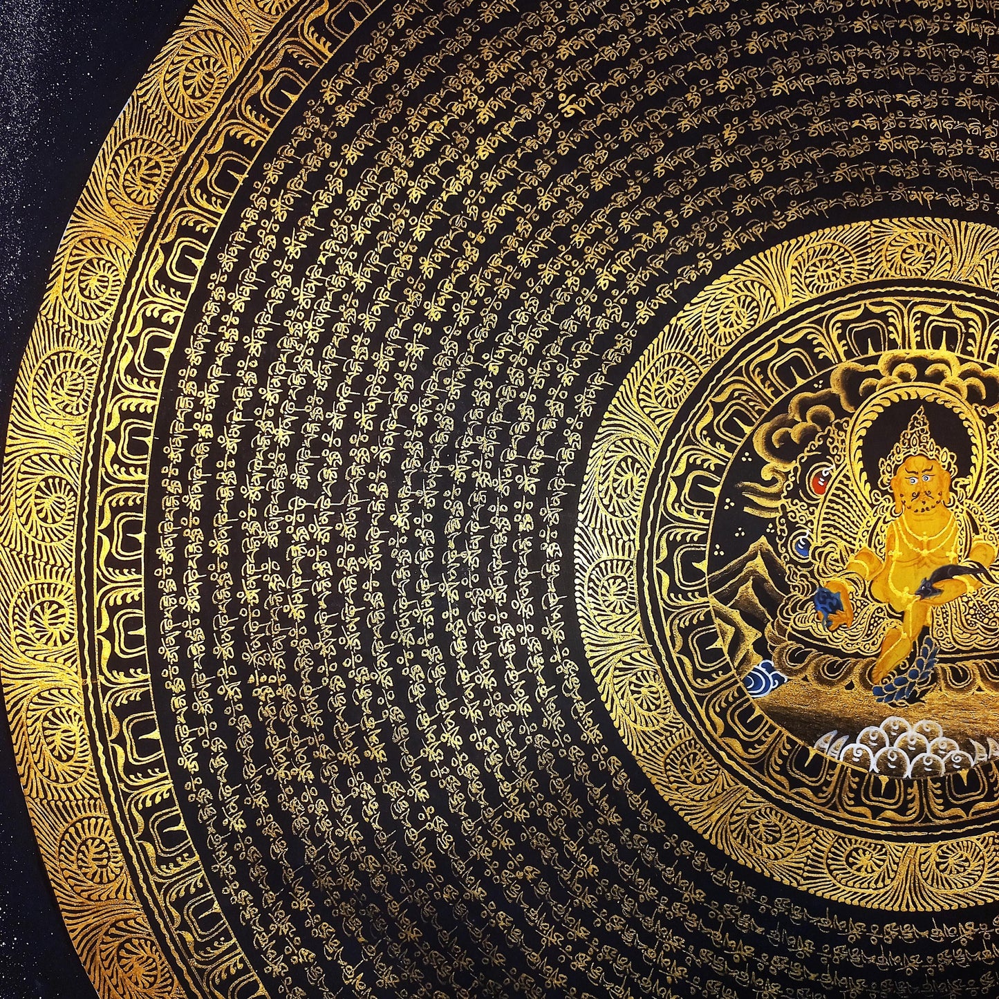Tibetan Om Mantra Mandala Thangka Painting | Jambhala, Good Luck Wall Art