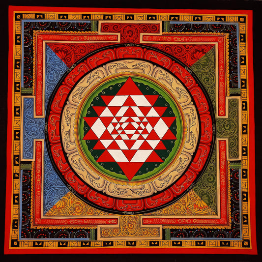 Hand-Painted Sri Yantra Thangka, Newari Pauva Art