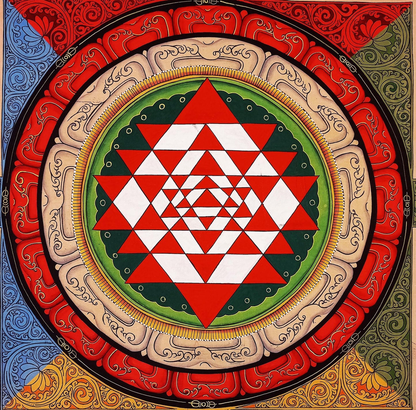 Hand-Painted Sri Yantra Thangka, Newari Pauva Art