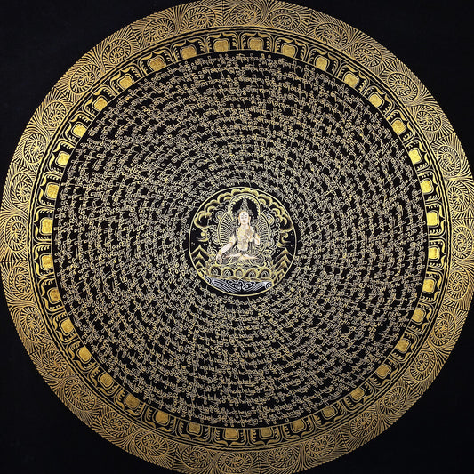 White Tara Mantra Mandala Thangka Painting | Tibetan Sacred Art