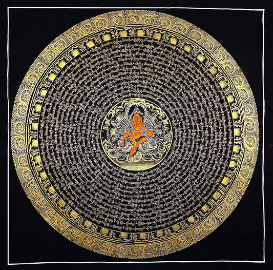 Handmade Om Mantra Mandala Thangka Painting | Tibetan Buddhist Art
