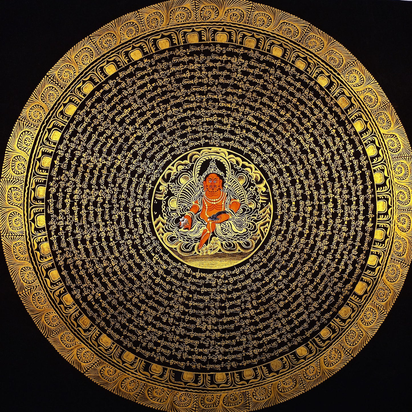 Handmade Om Mantra Mandala Thangka Painting | Tibetan Buddhist Art