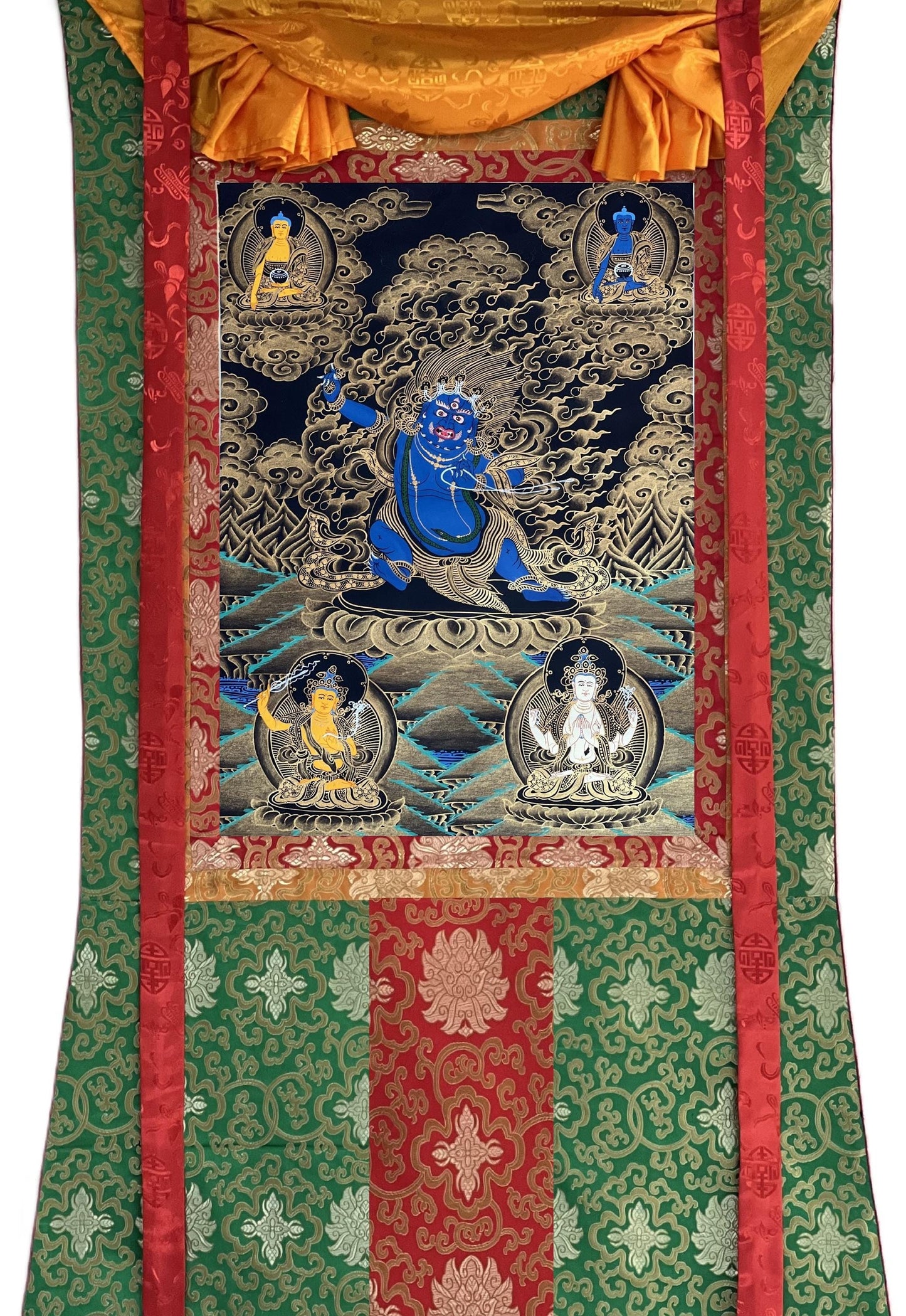 Vajrapani Thangka Painting | Hand-Painted Tibetan Protector with Silk Brocade