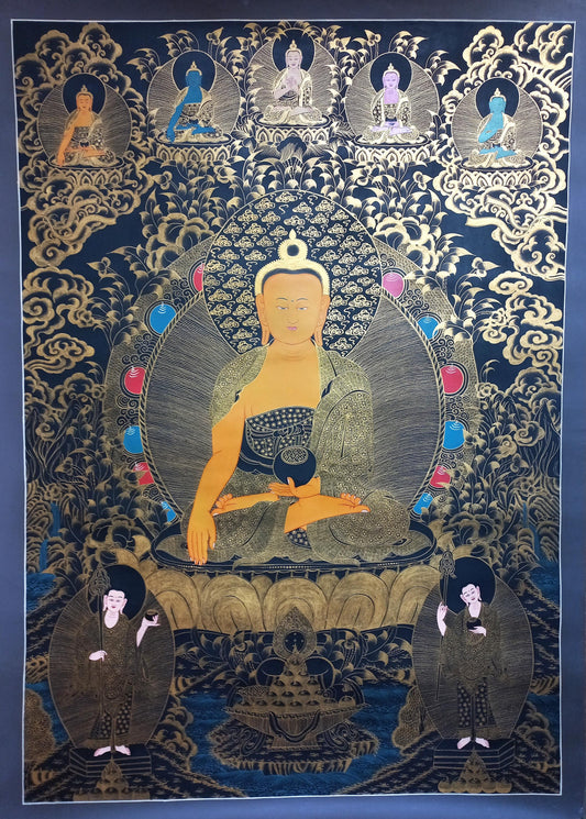 Hand-Painted Shakyamuni Buddha Thangka Painting, Tibetan Art (38x54)