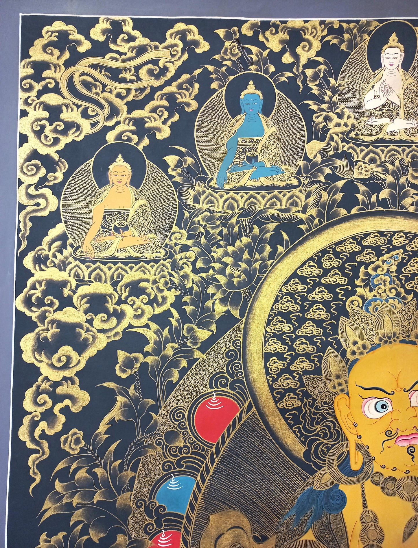 Hand-Painted Jambhala Thangka: Tibetan God of Wealth Painting, 42x54