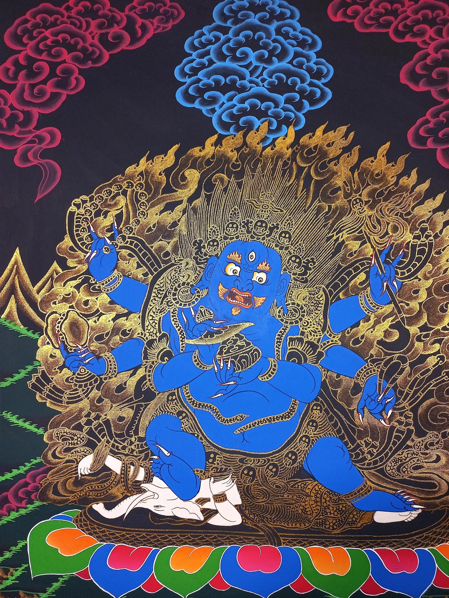 Hand-Painted Black Mahakala Thangka – Tibetan Protector of Wisdom, Nepal (17x24 inch)