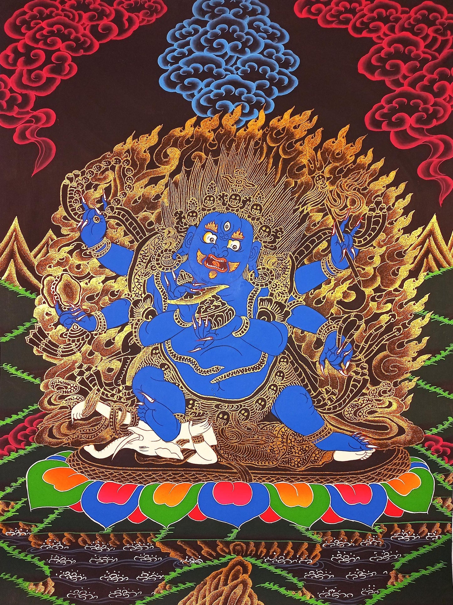 Hand-Painted Black Mahakala Thangka – Tibetan Protector of Wisdom, Nepal (17x24 inch)