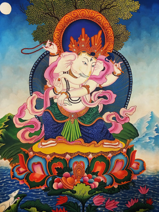Hand-Painted Newari Ganesha Thanka Painting, Meditation Art