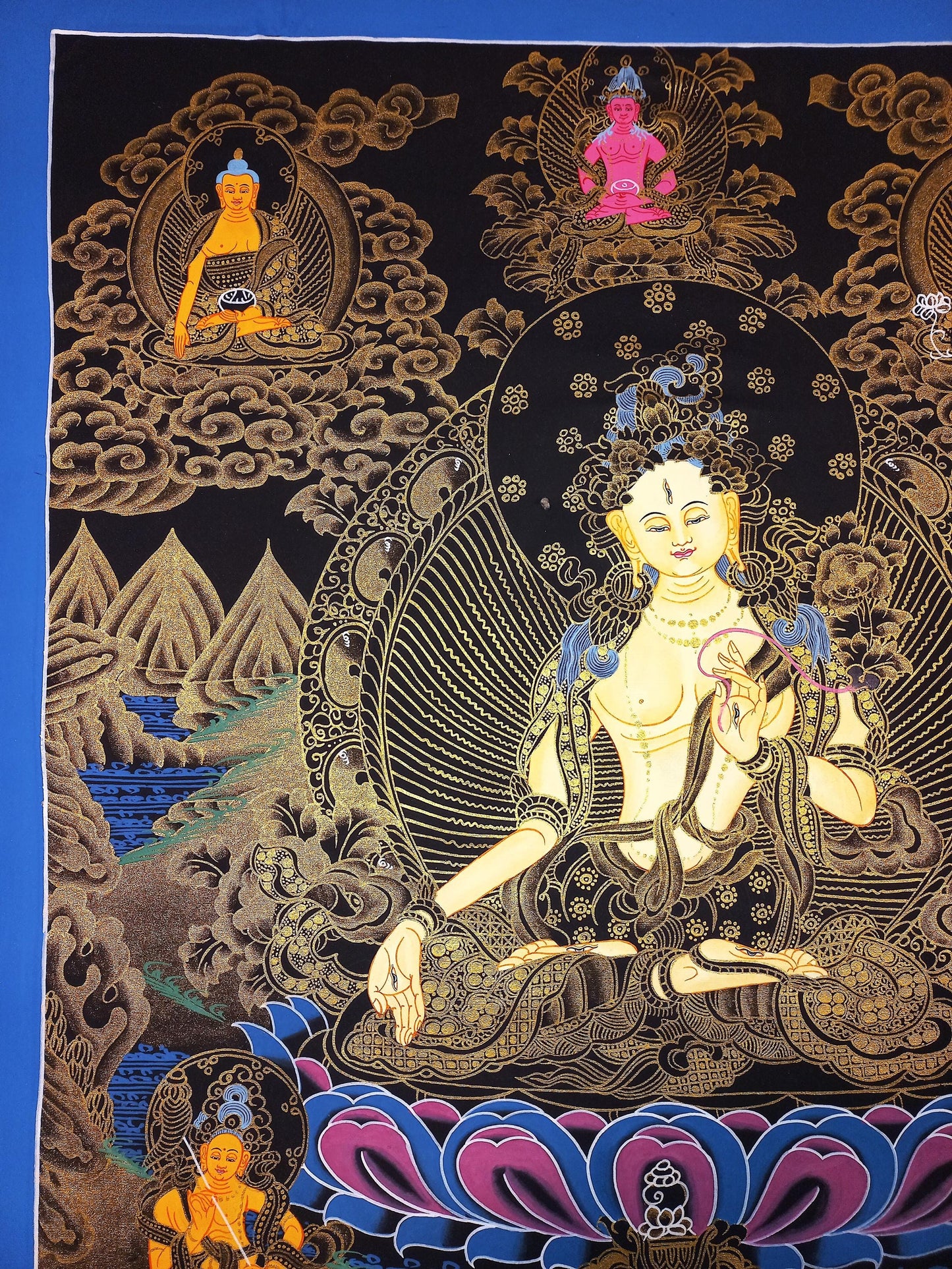 Hand-Painted White Tara Thangka, Mother Goddess Art (18x24-inch)