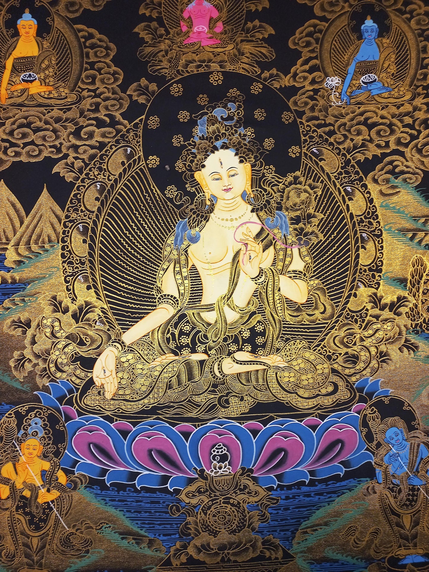 Hand-Painted White Tara Thangka, Mother Goddess Art (18x24-inch)