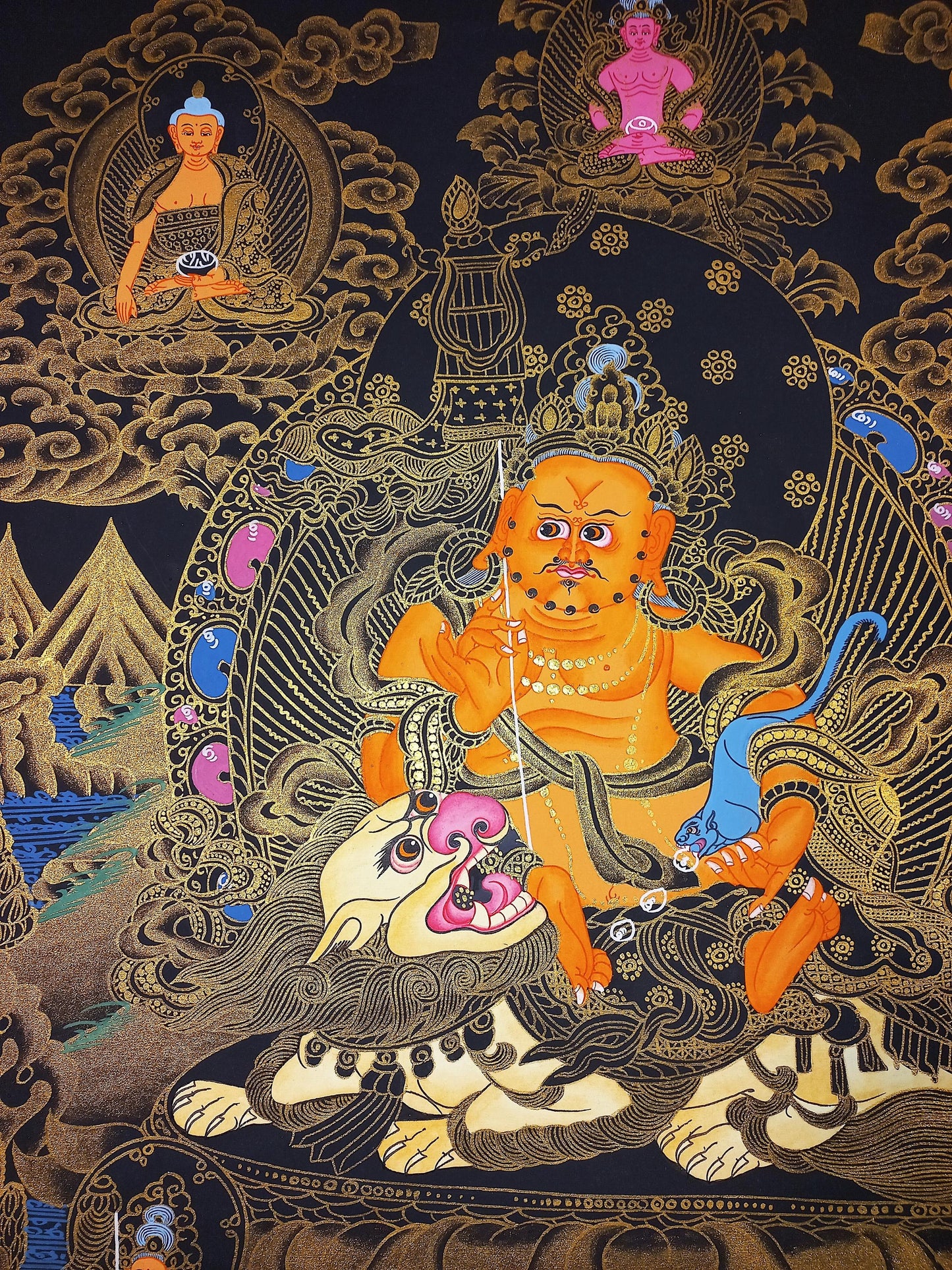 Hand Painted Kubera Thangka, Jambhala God of Wealth, Tibetan Art