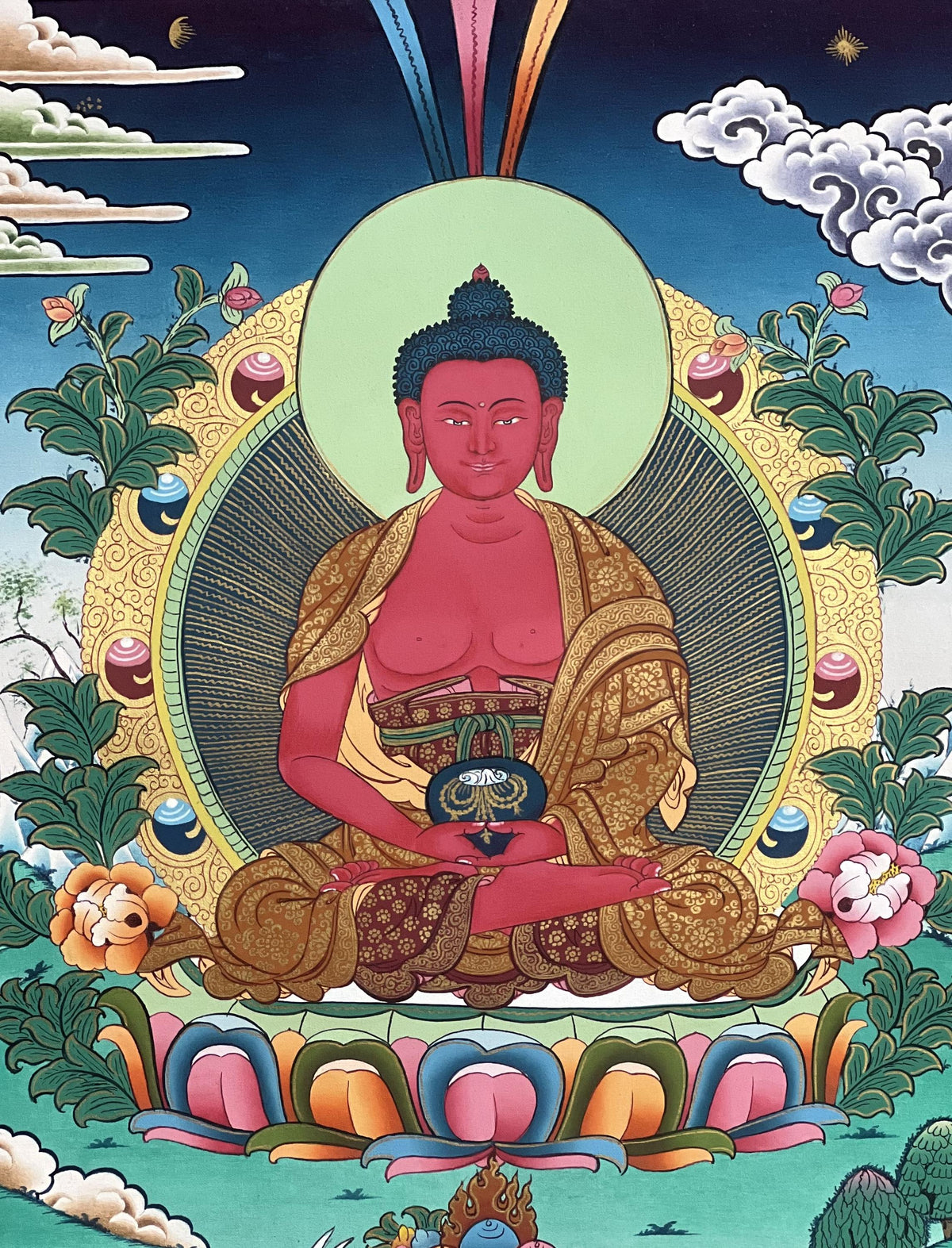 Hand-Painted Amitabha Buddha Thangka: Tibetan Meditation Art