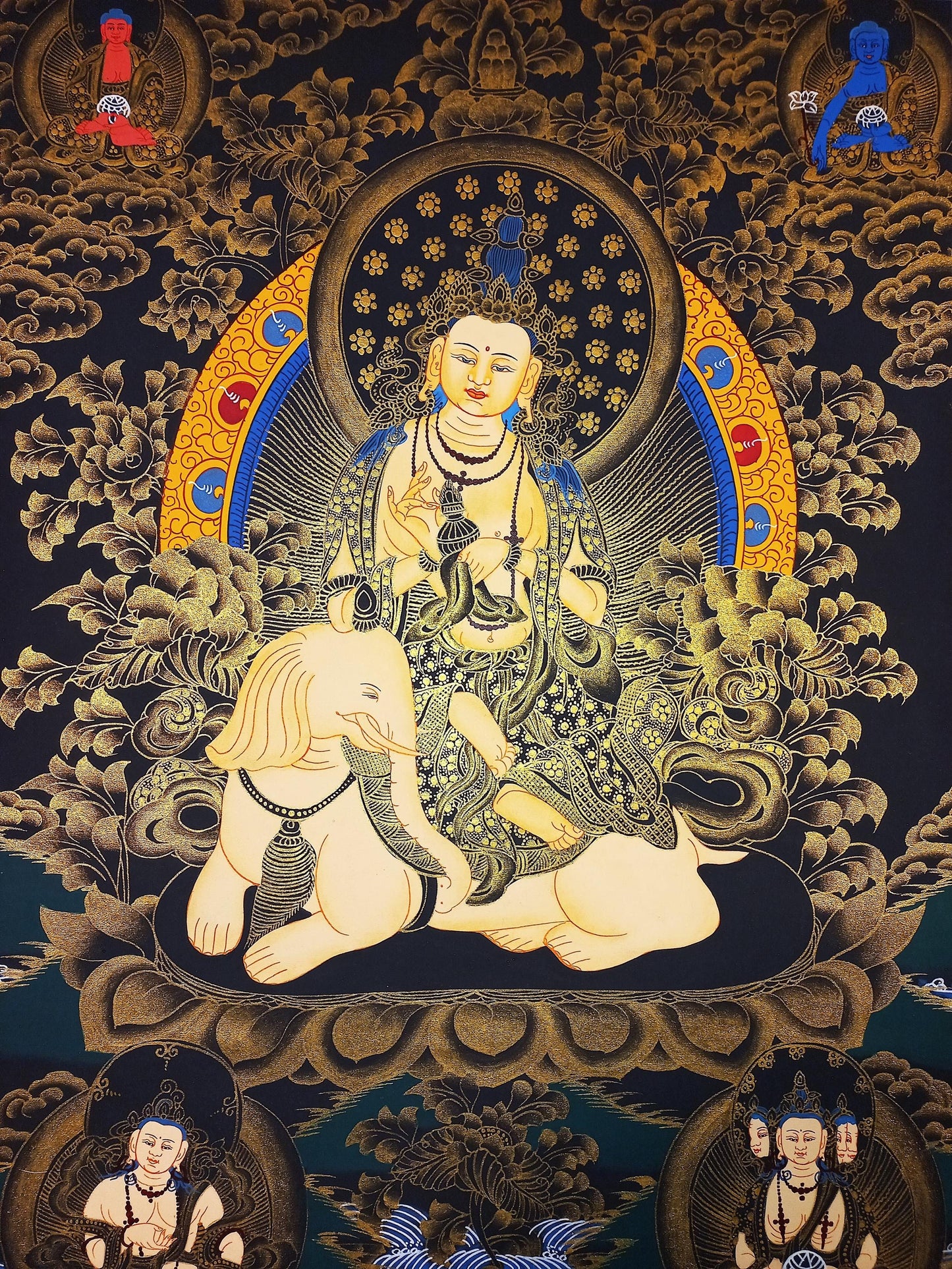 Hand-Painted Pu Xian Thangka: Kindness Buddha Tibetan Painting