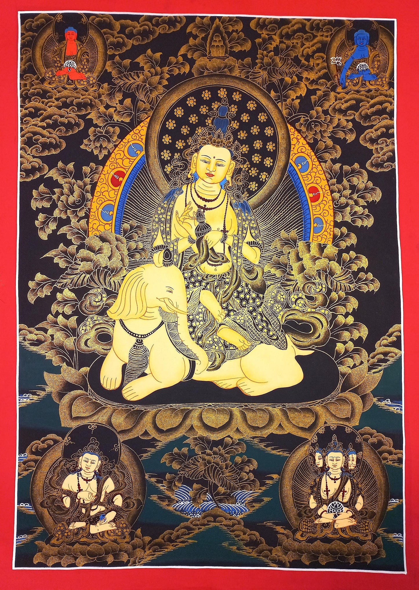 Hand-Painted Pu Xian Thangka: Kindness Buddha Tibetan Painting