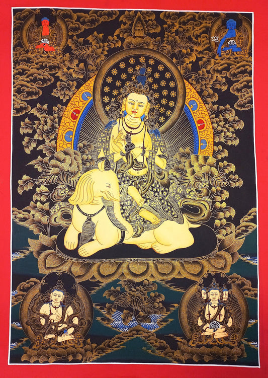 Hand-Painted Pu Xian Thangka: Kindness Buddha Tibetan Painting