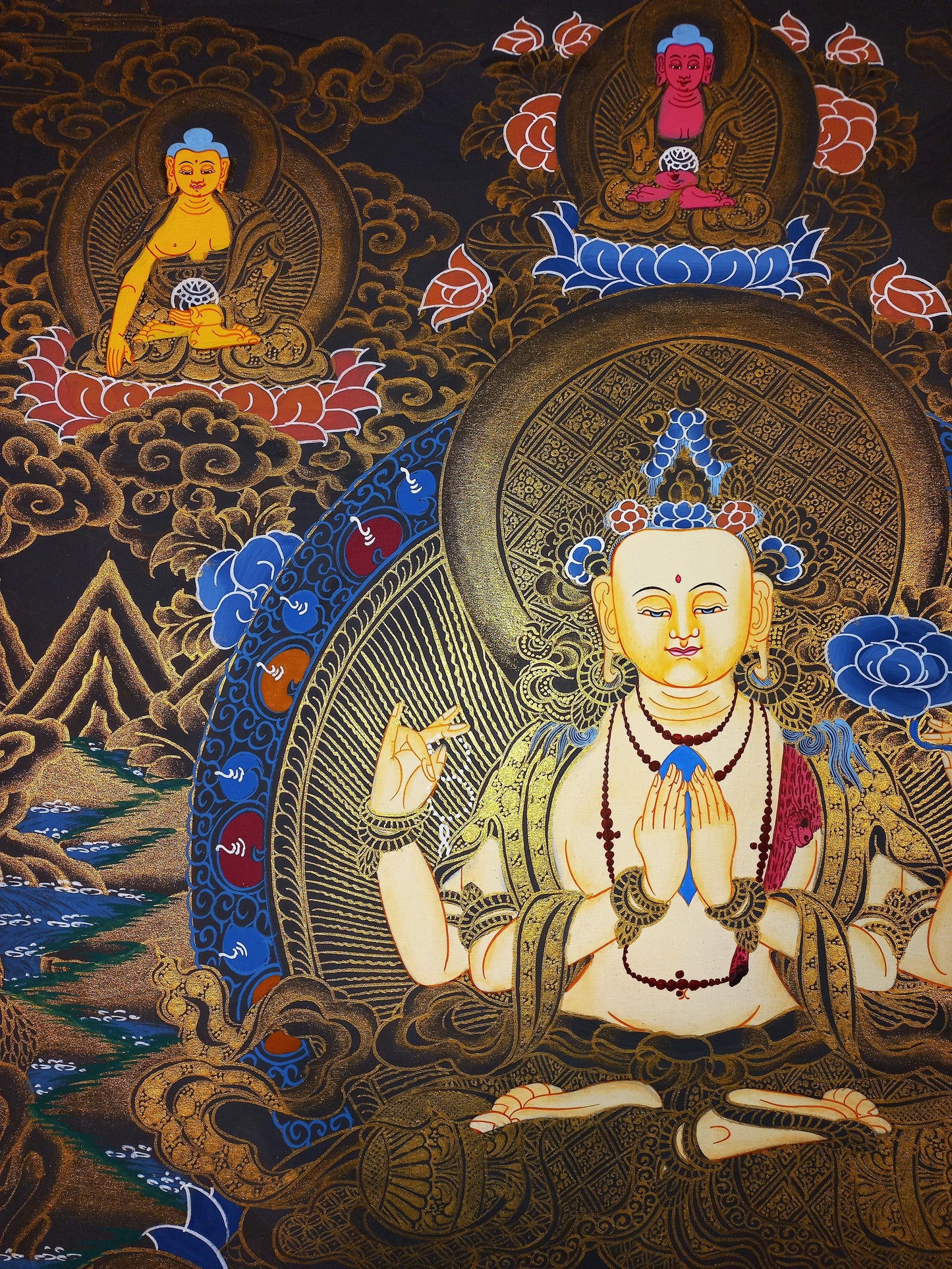 Hand-Painted Chenrezig Thangka: Avalokiteshvara Compassion Buddha Art (18x24)