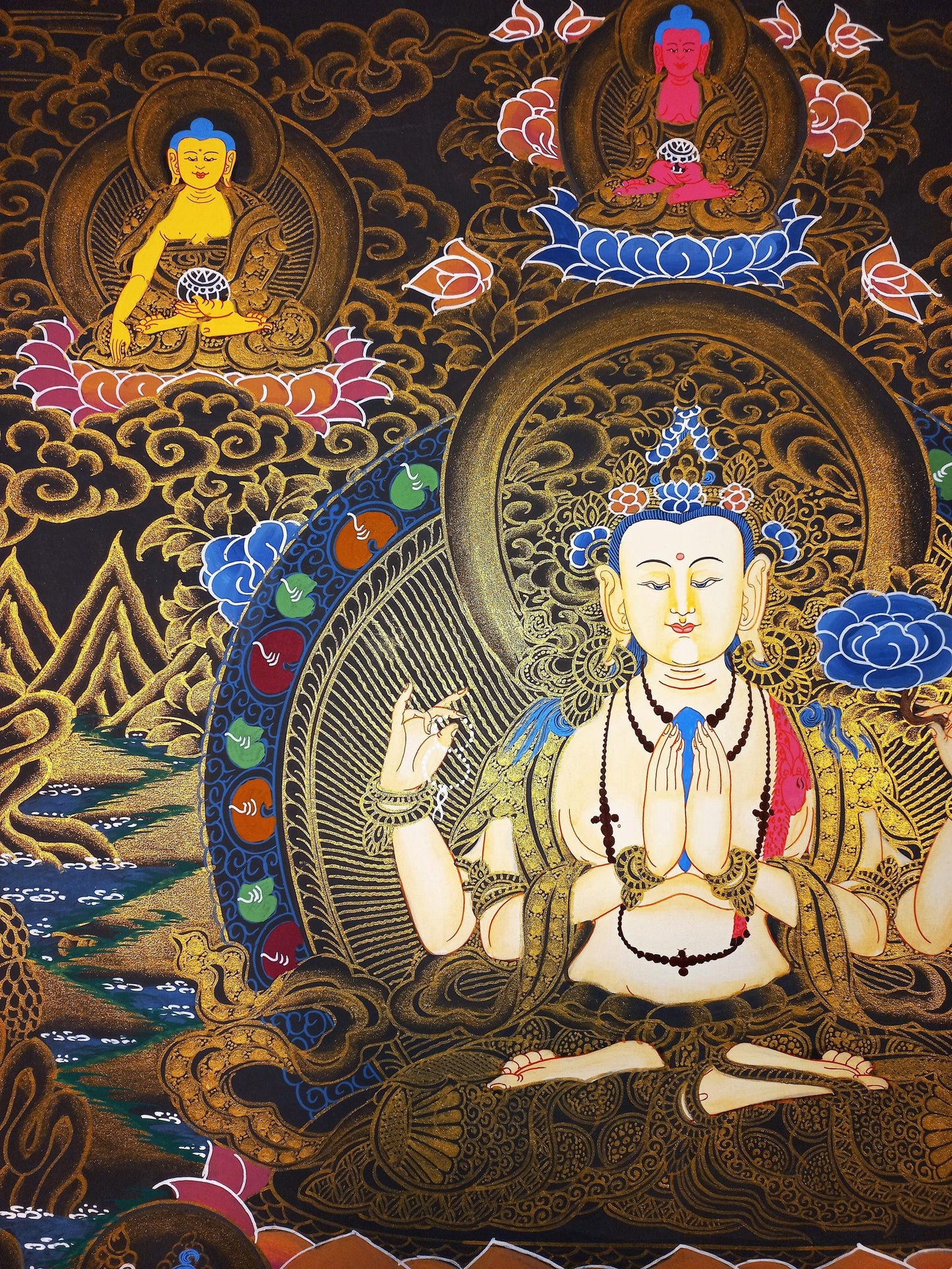 Hand-Painted Chenrezig Thangka: Avalokiteshvara Bodhisattva Art, 18x24